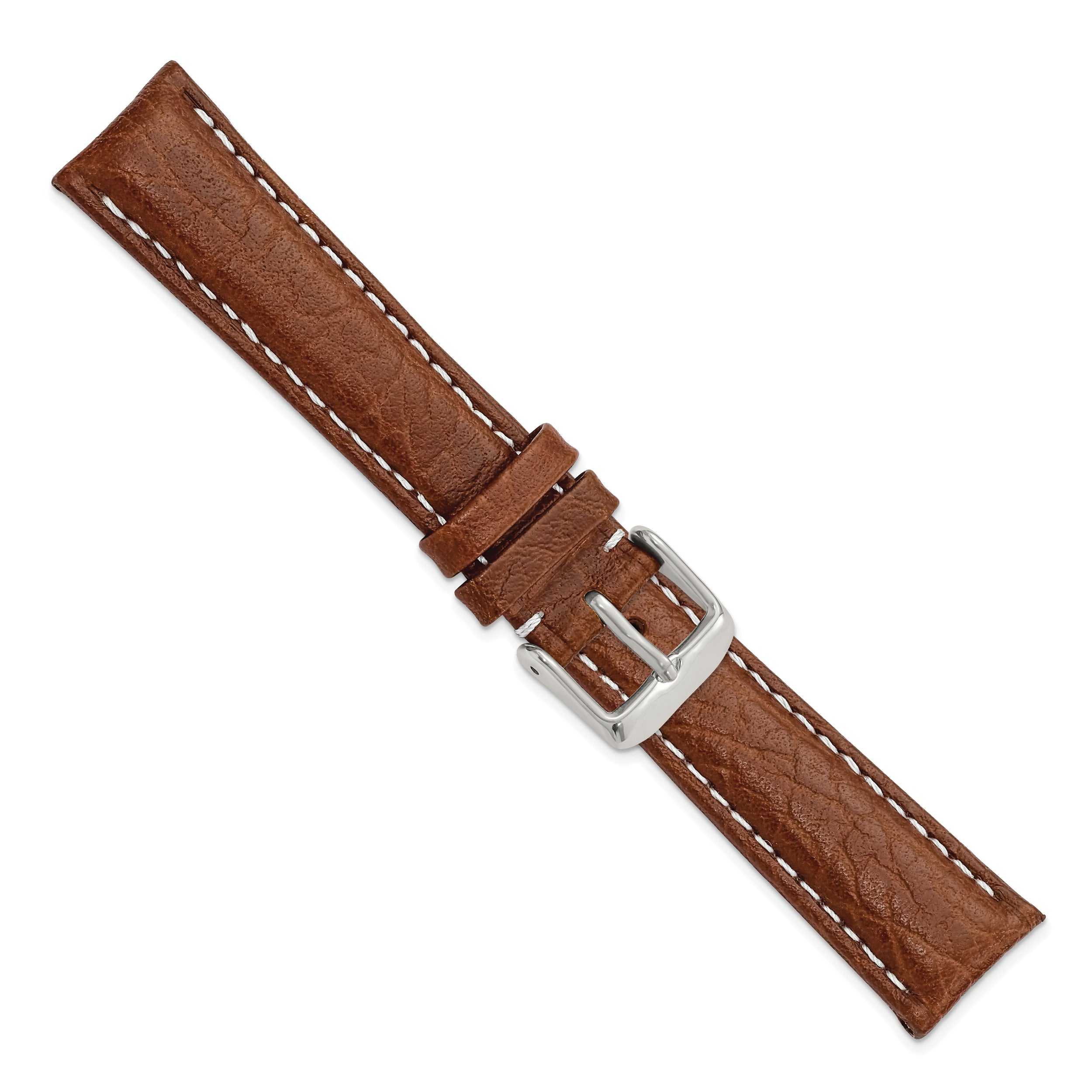 12mm Havana Sport Leather with White Stitching and Silver-tone Buckle 6.75 inch Watch Band