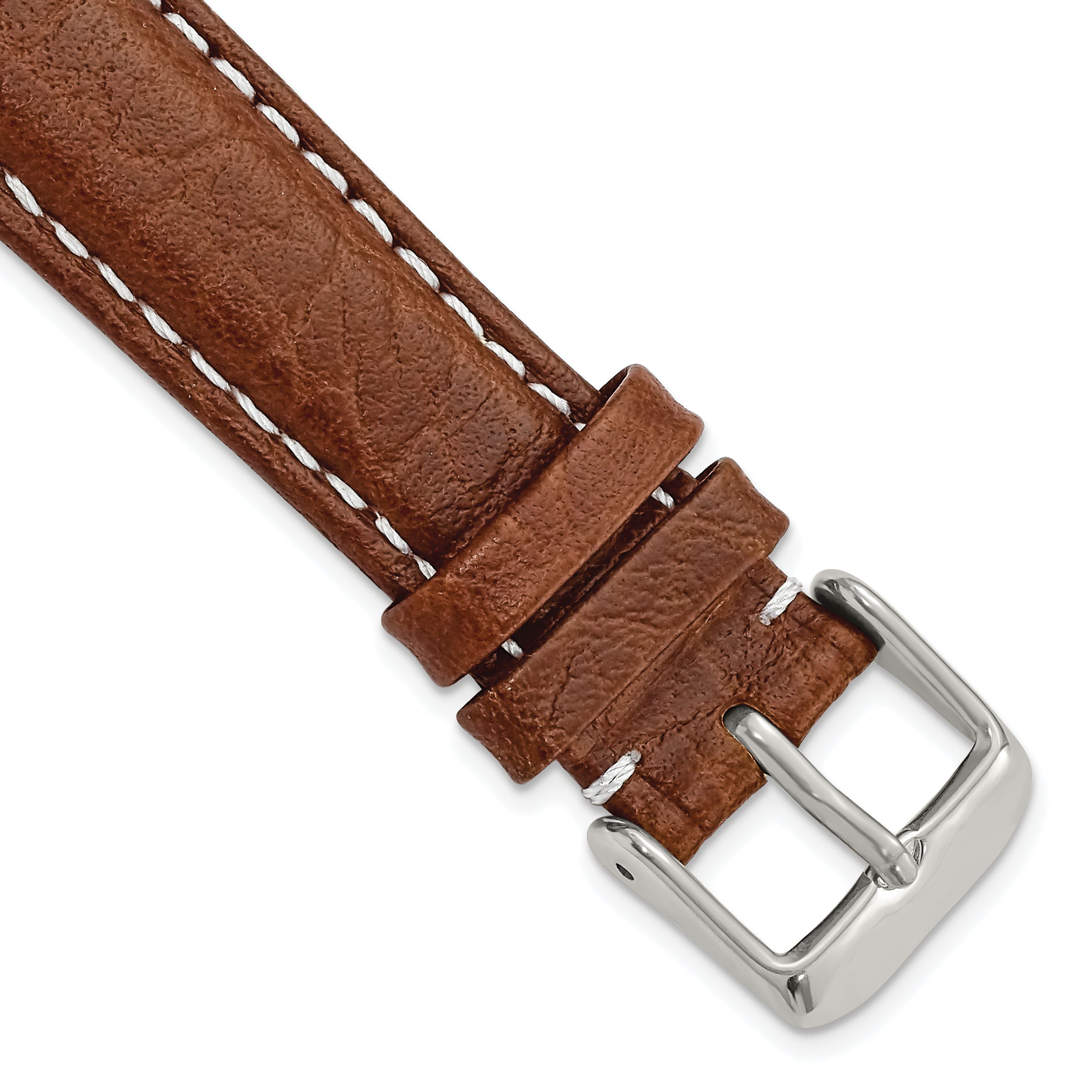 DeBeer 19mm Havana Sport Leather with White Stitching and Silver-tone Buckle 7.5 inch Watch Band