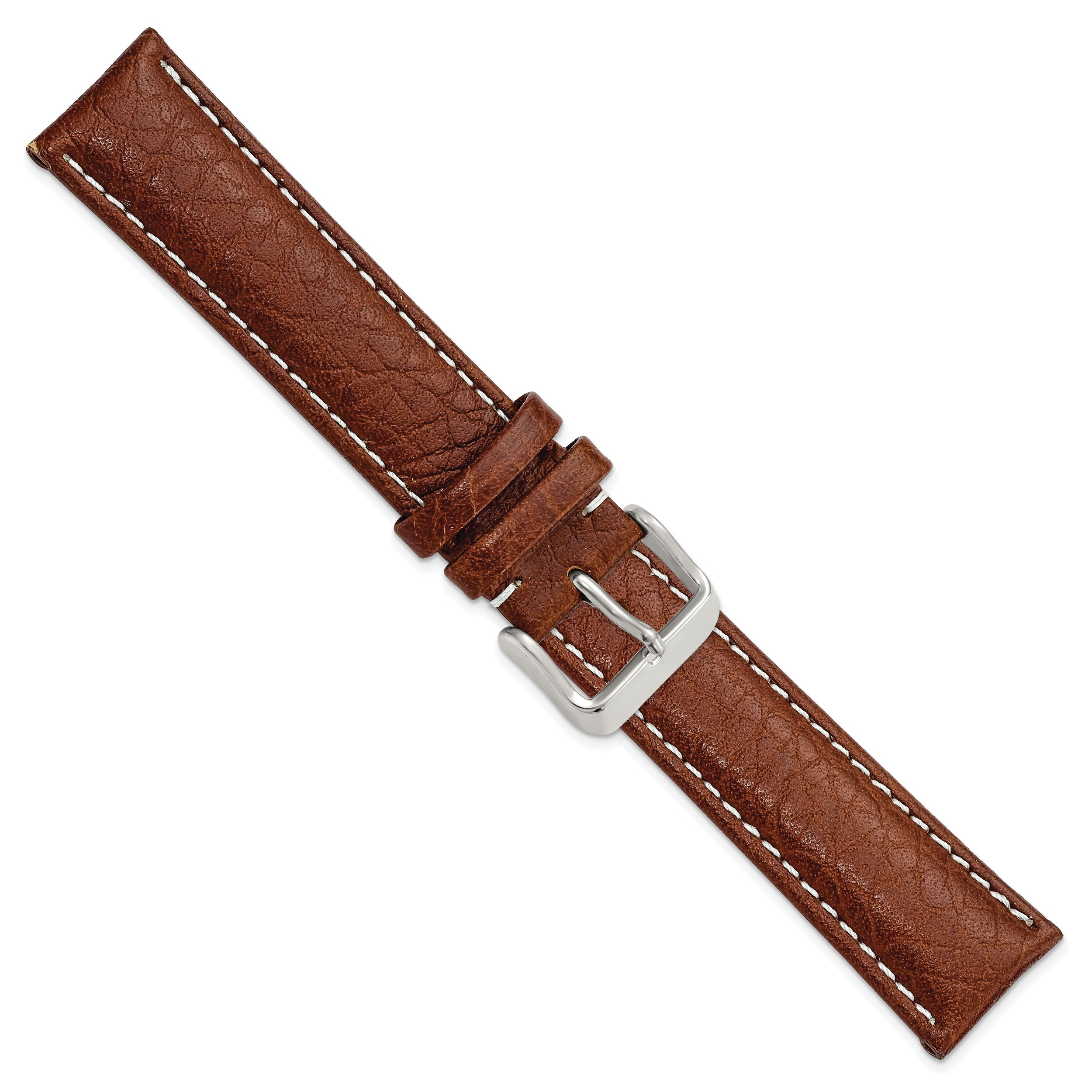 12mm Havana Sport Leather with White Stitching and Silver-tone Buckle 6.75 inch Watch Band