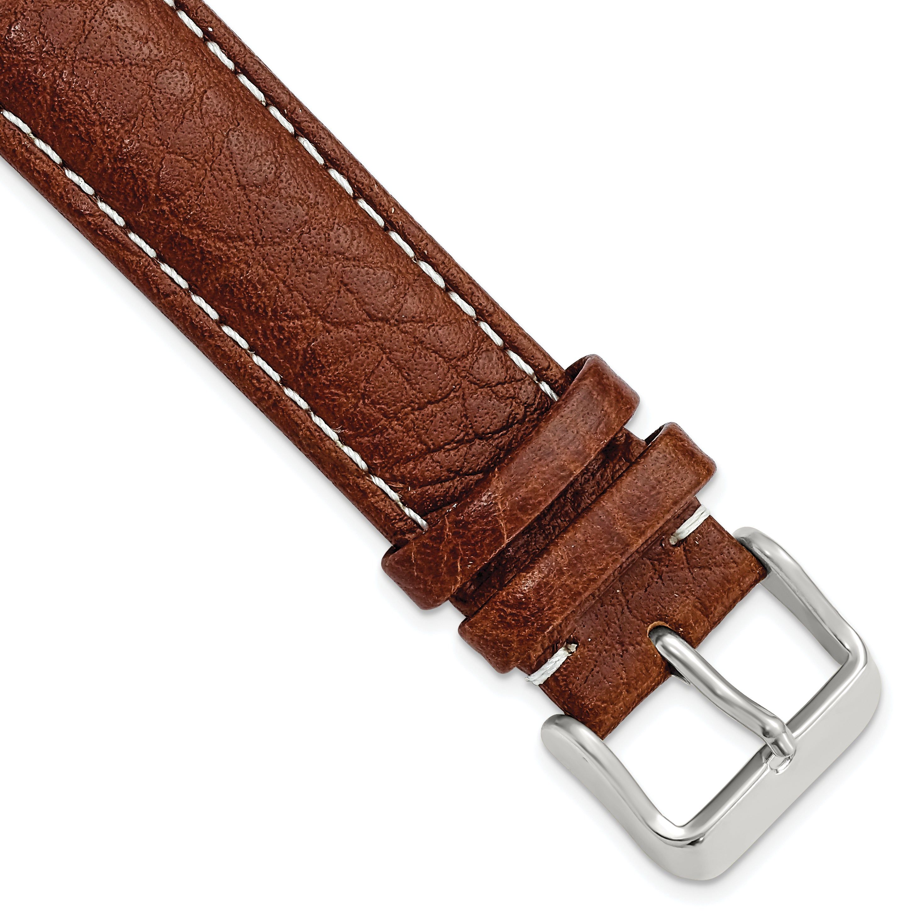 DeBeer 20mm Havana Sport Leather with White Stitching and Silver-tone Buckle 7.5 inch Watch Band