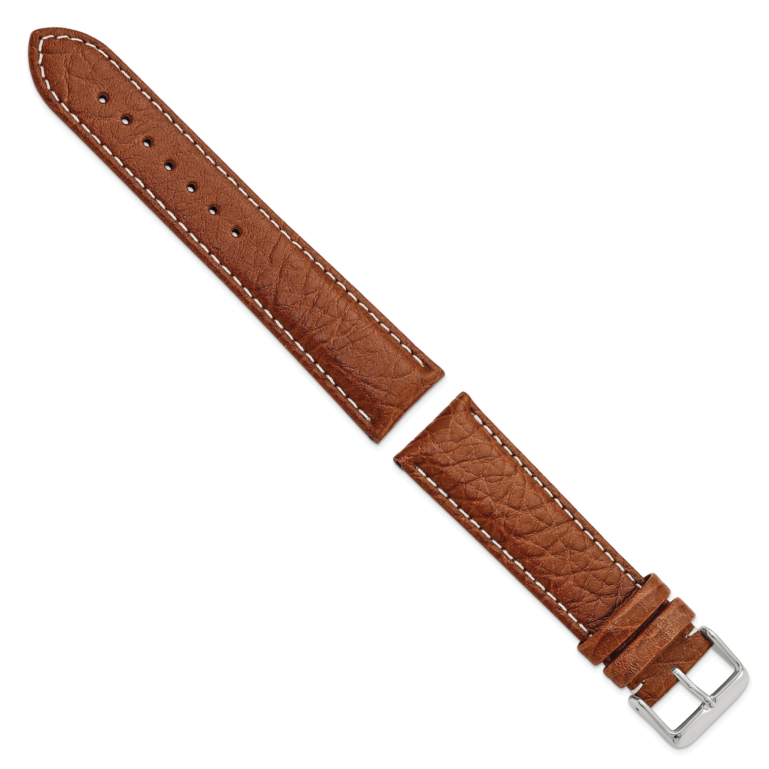 12mm Havana Sport Leather with White Stitching and Silver-tone Buckle 6.75 inch Watch Band