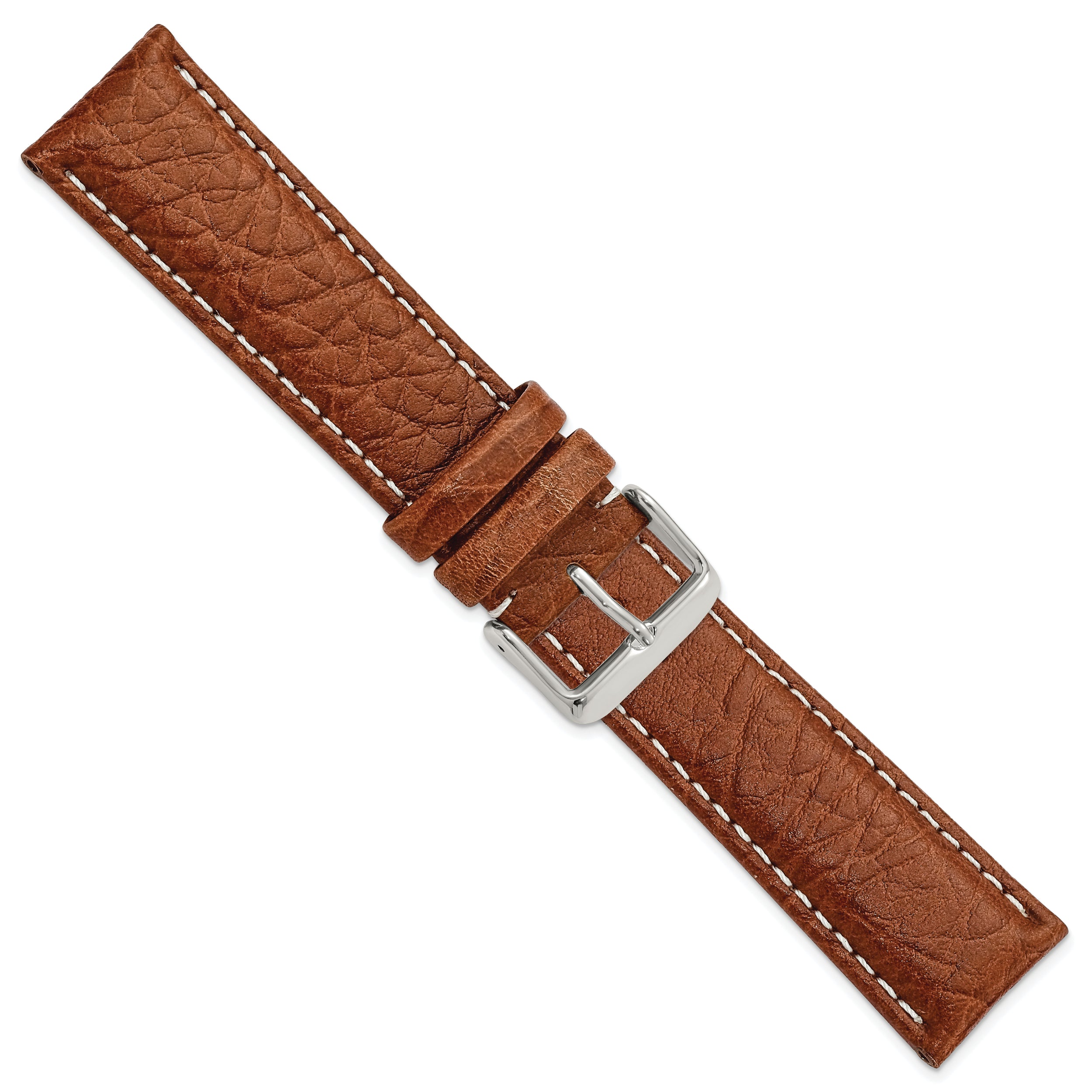 12mm Havana Sport Leather with White Stitching and Silver-tone Buckle 6.75 inch Watch Band