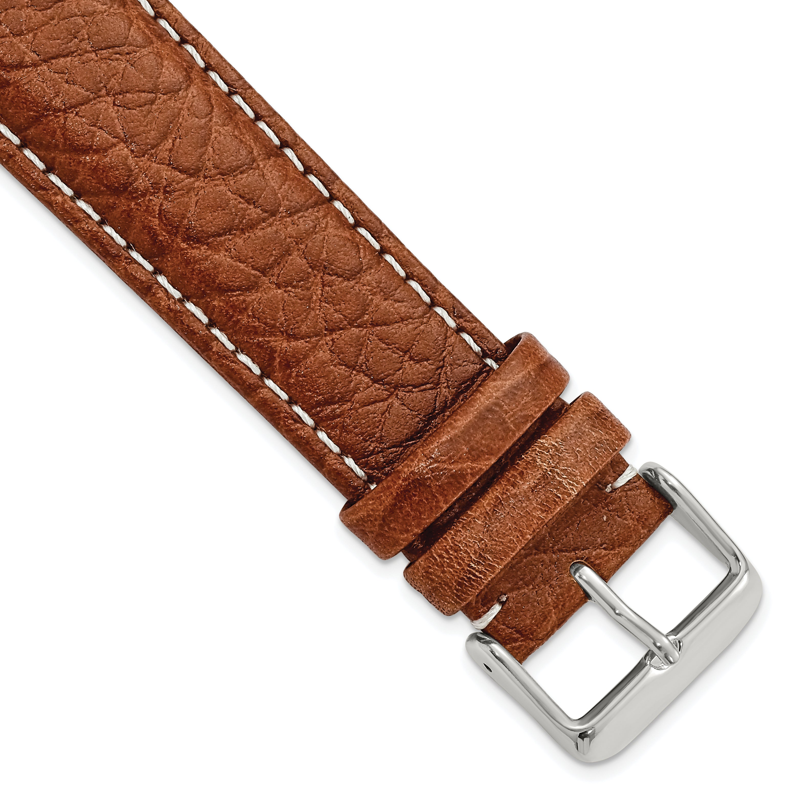DeBeer 22mm Havana Sport Leather with White Stitching and Silver-tone Buckle 7.5 inch Watch Band