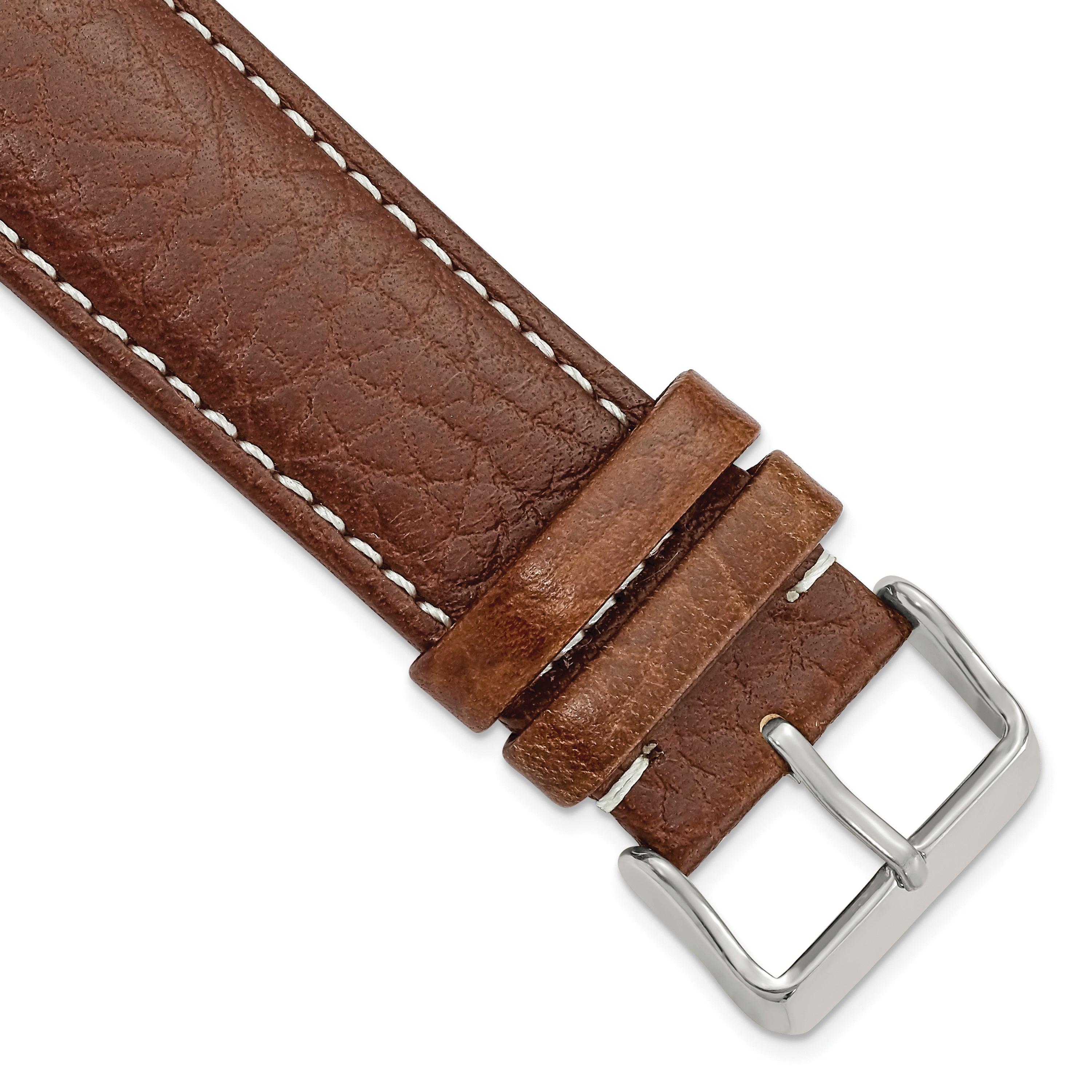 DeBeer 24mm Havana Sport Leather with White Stitching and Silver-tone Buckle 7.5 inch Watch Band