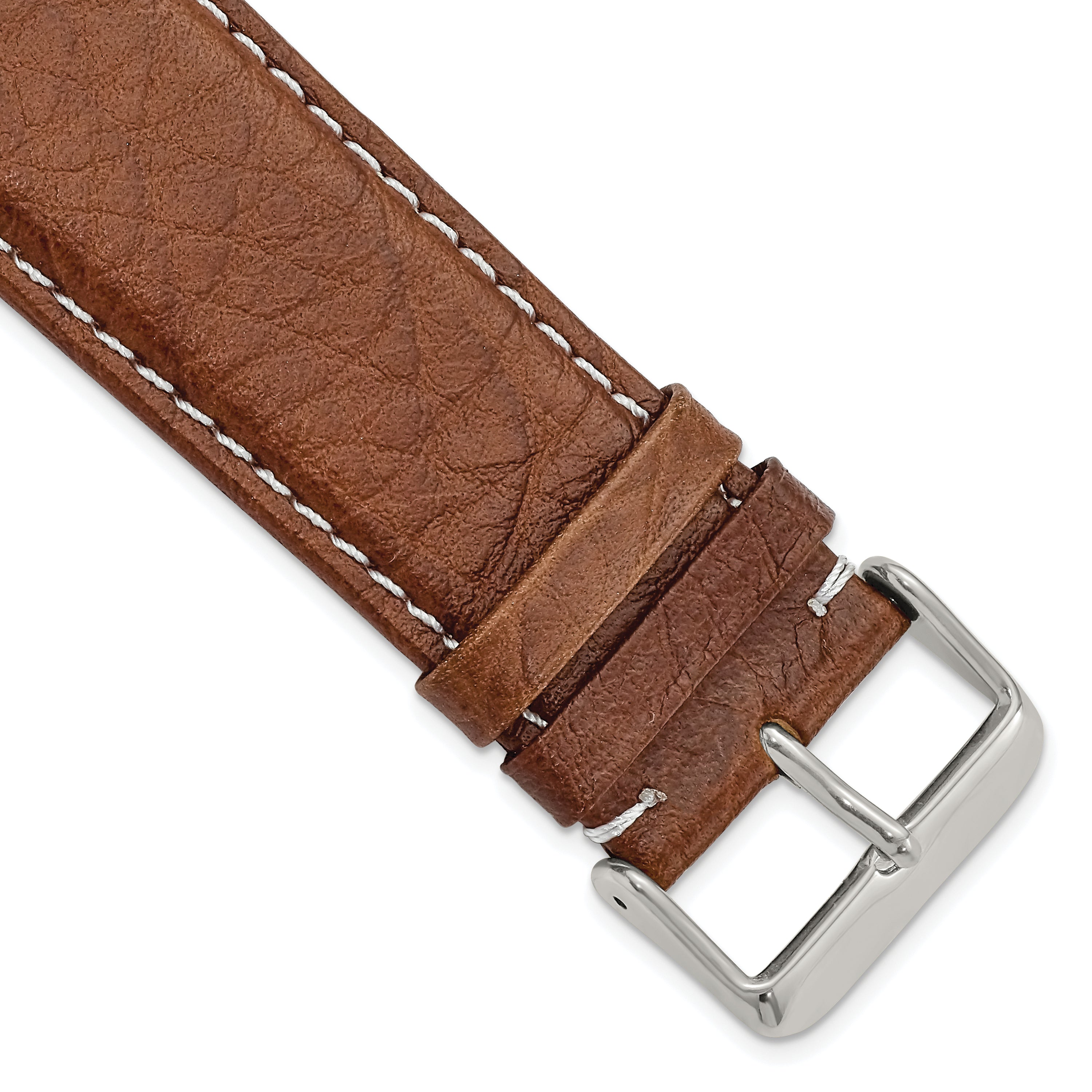 DeBeer 26mm Havana Sport Leather with White Stitching and Silver-tone Buckle 7.5 inch Watch Band