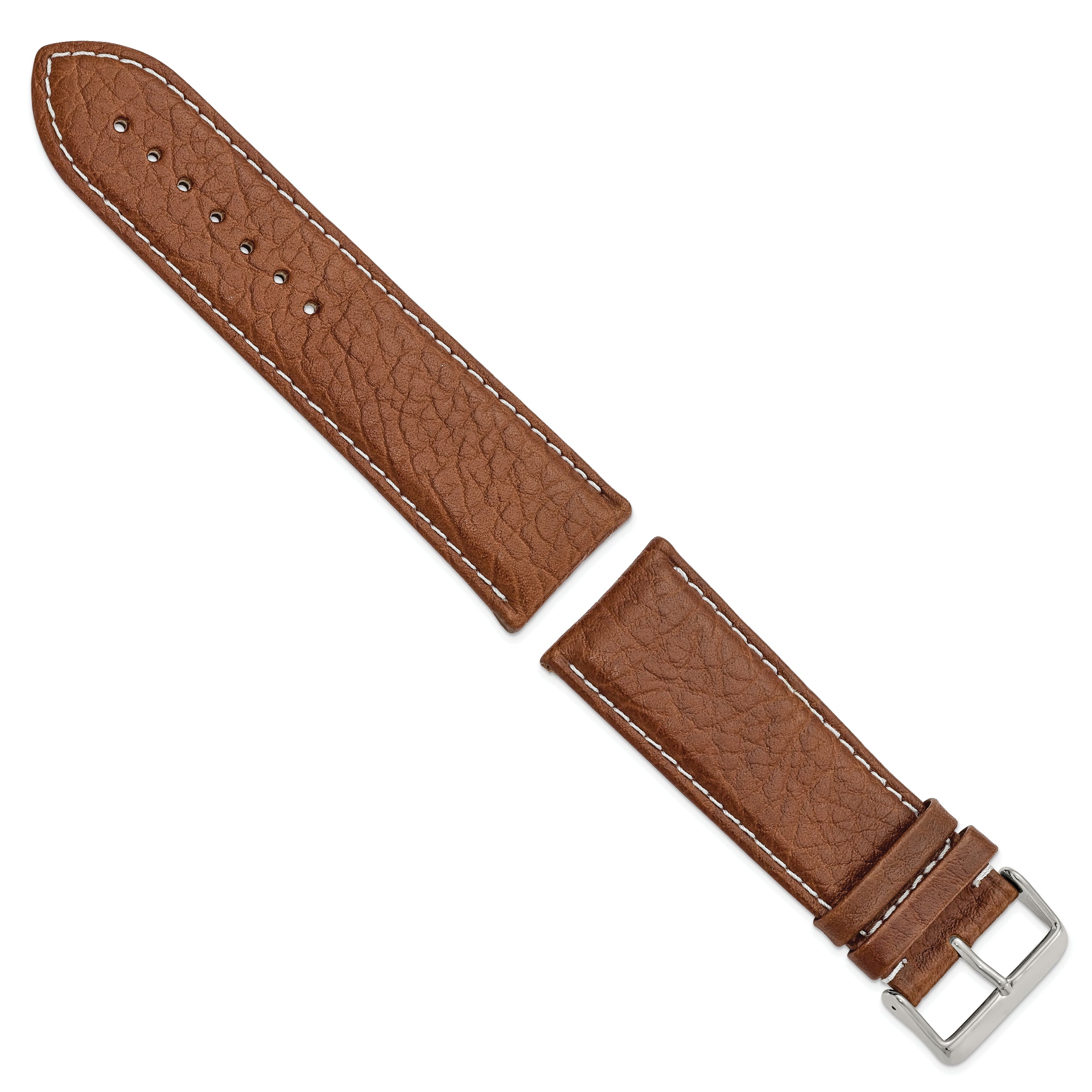 12mm Havana Sport Leather with White Stitching and Silver-tone Buckle 6.75 inch Watch Band