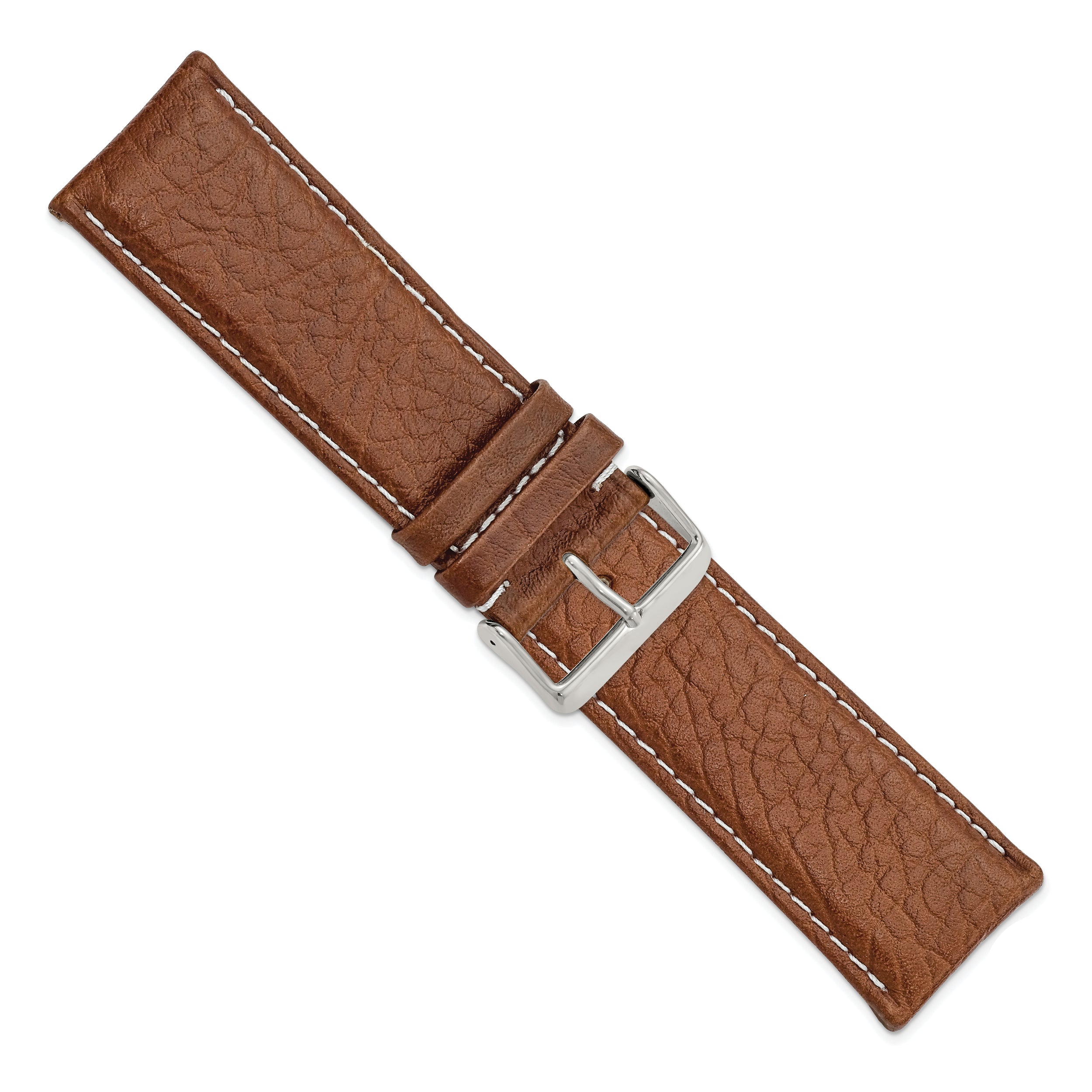 12mm Havana Sport Leather with White Stitching and Silver-tone Buckle 6.75 inch Watch Band