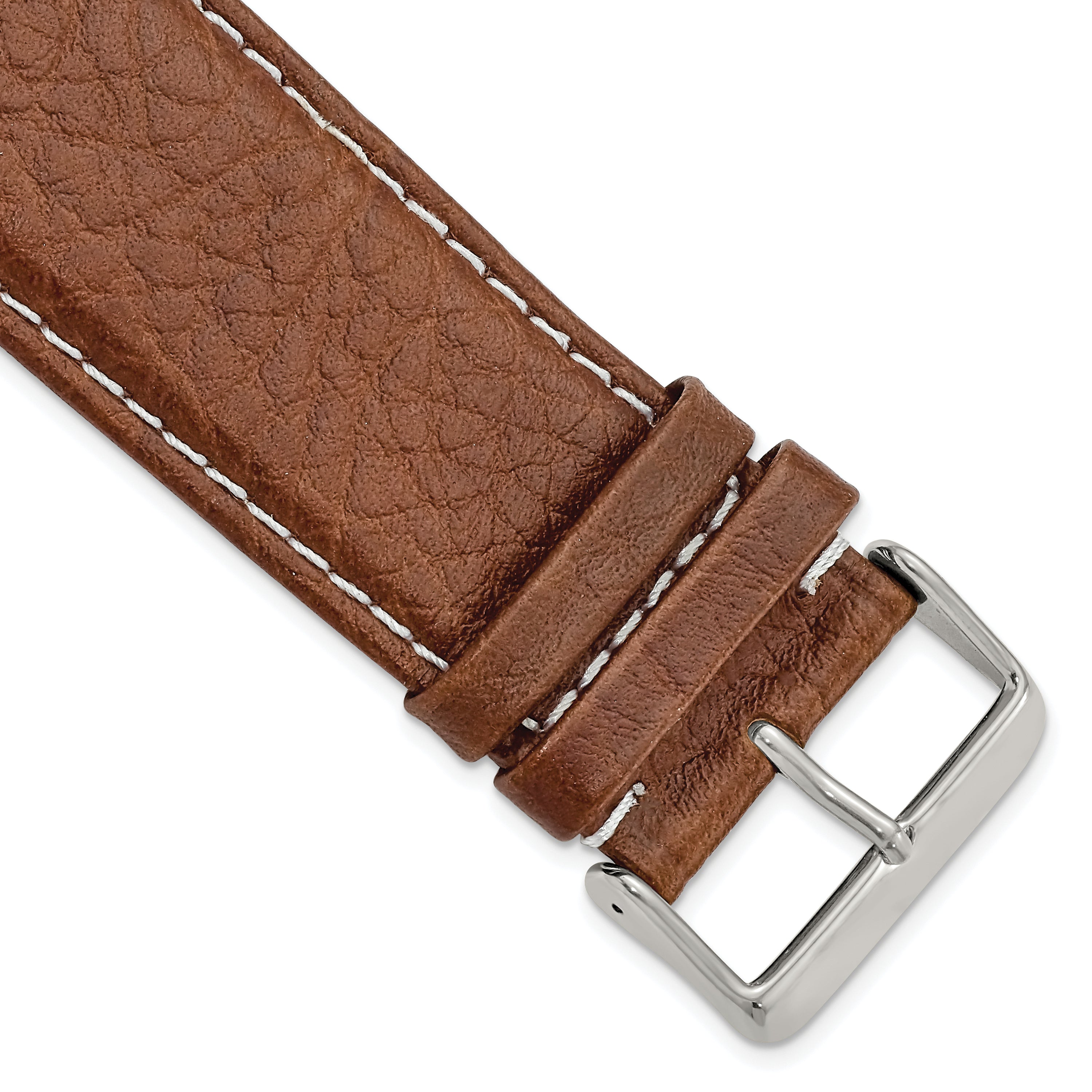 DeBeer 28mm Havana Sport Leather with White Stitching and Silver-tone Buckle 7.5 inch Watch Band