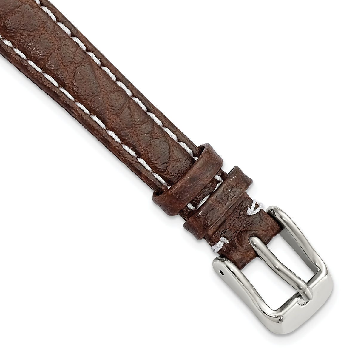 DeBeer 14mm Dark Brown Sport Leather with White Stitching and Silver-tone Buckle 6.75 inch Watch Band