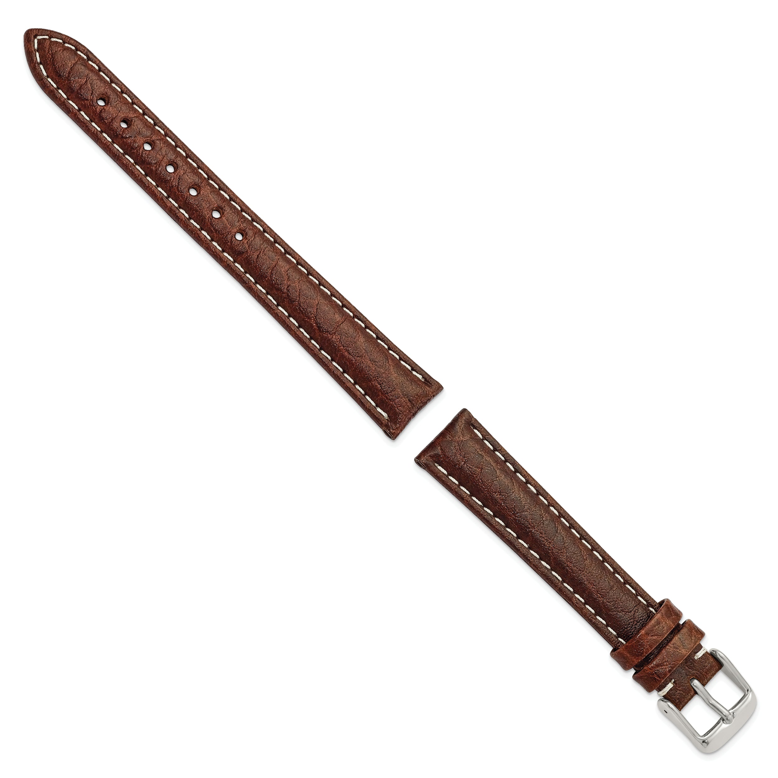 12mm Dark Brown Sport Leather with White Stitching and Silver-tone Buckle 6.75 inch Watch Band