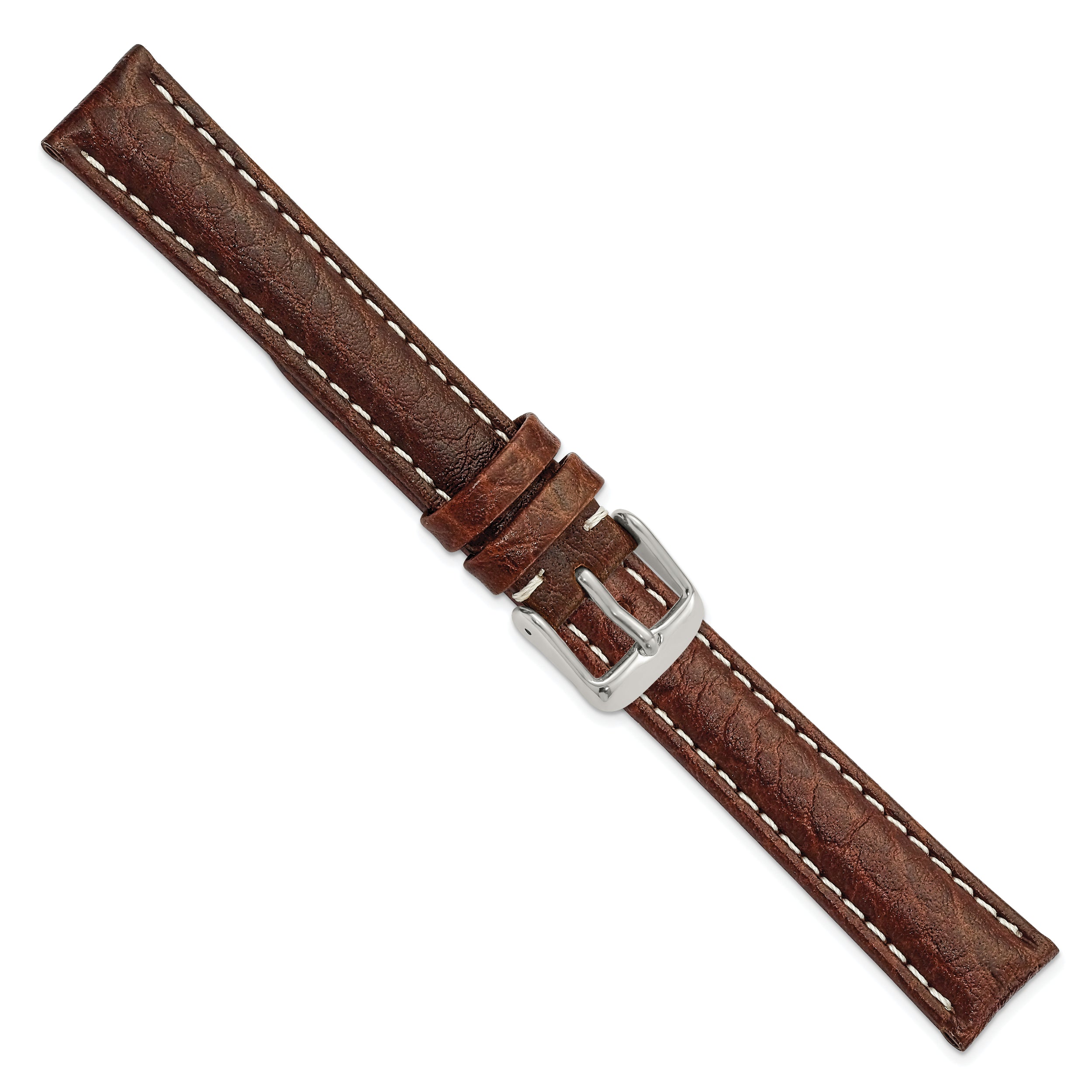 12mm Dark Brown Sport Leather with White Stitching and Silver-tone Buckle 6.75 inch Watch Band