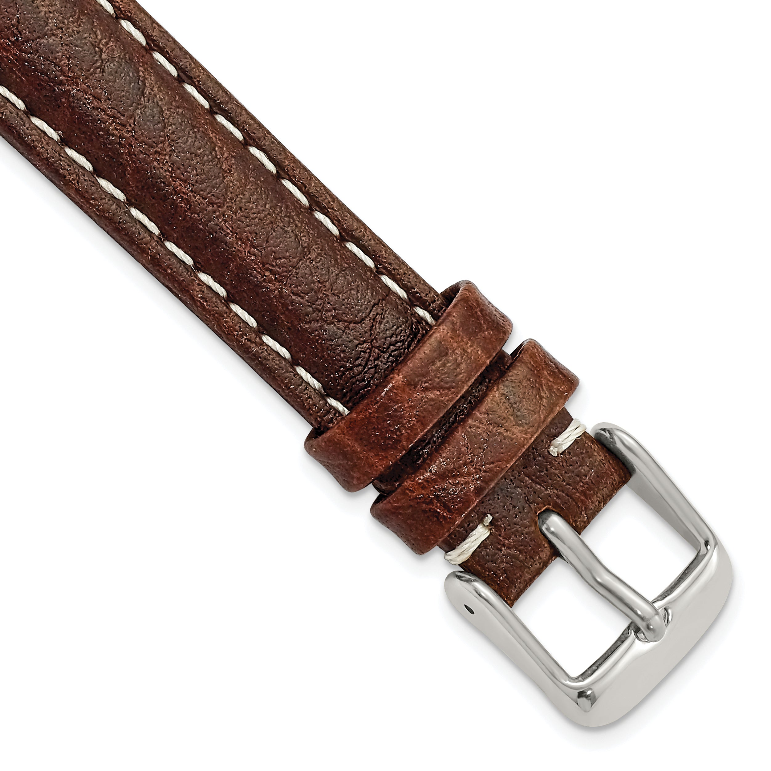 DeBeer 16mm Dark Brown Sport Leather with White Stitching and Silver-tone Buckle 7.5 inch Watch Band