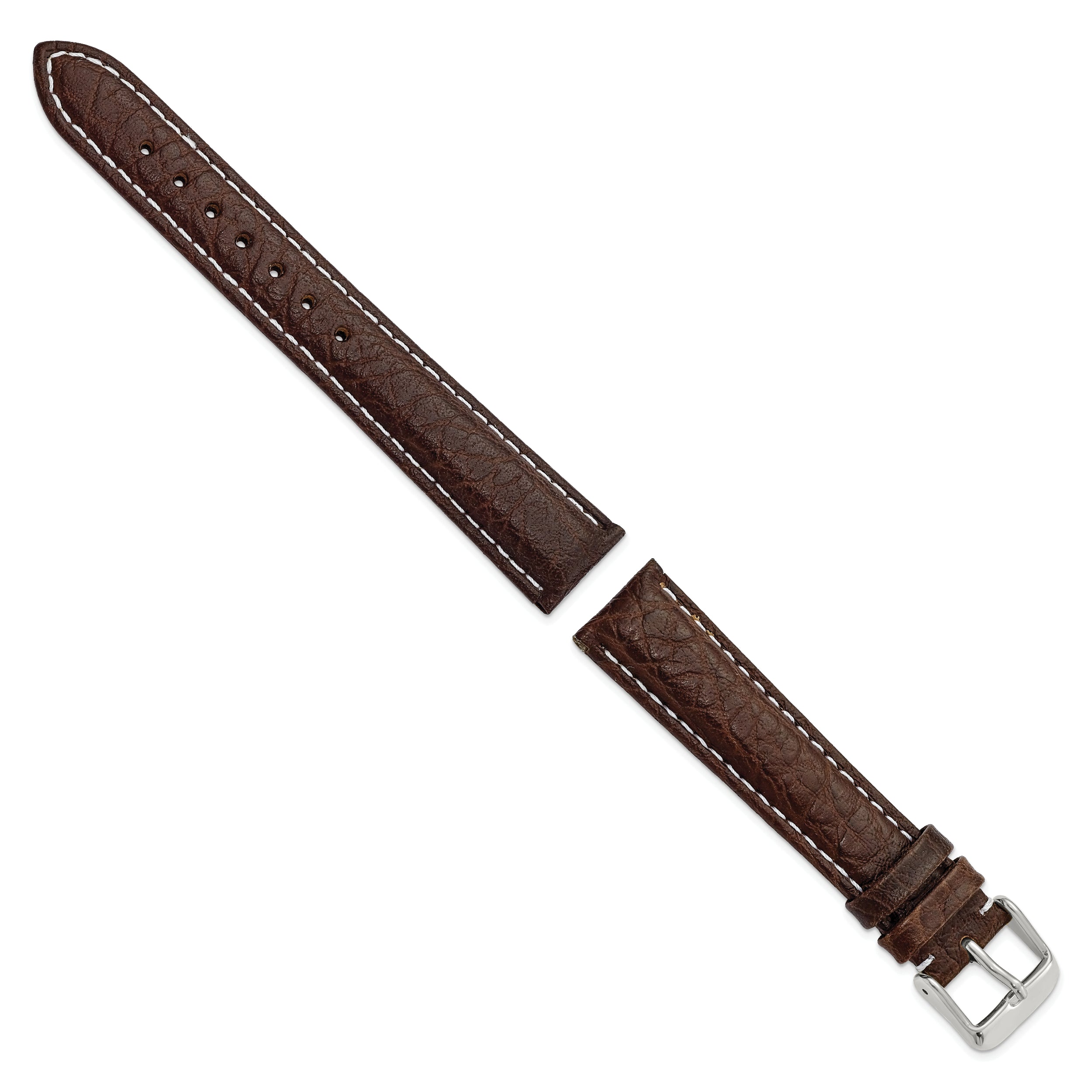 12mm Dark Brown Sport Leather with White Stitching and Silver-tone Buckle 6.75 inch Watch Band