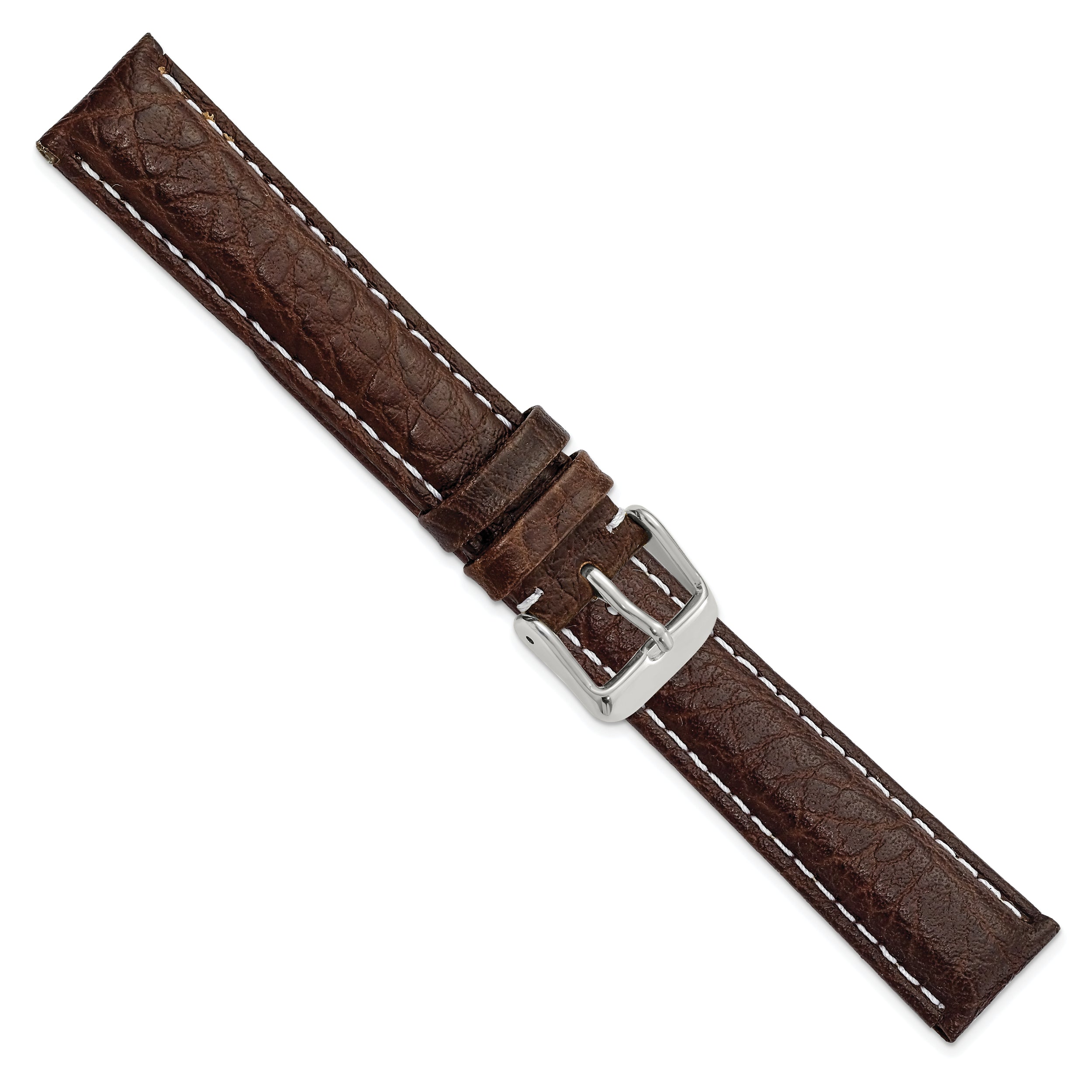 12mm Dark Brown Sport Leather with White Stitching and Silver-tone Buckle 6.75 inch Watch Band