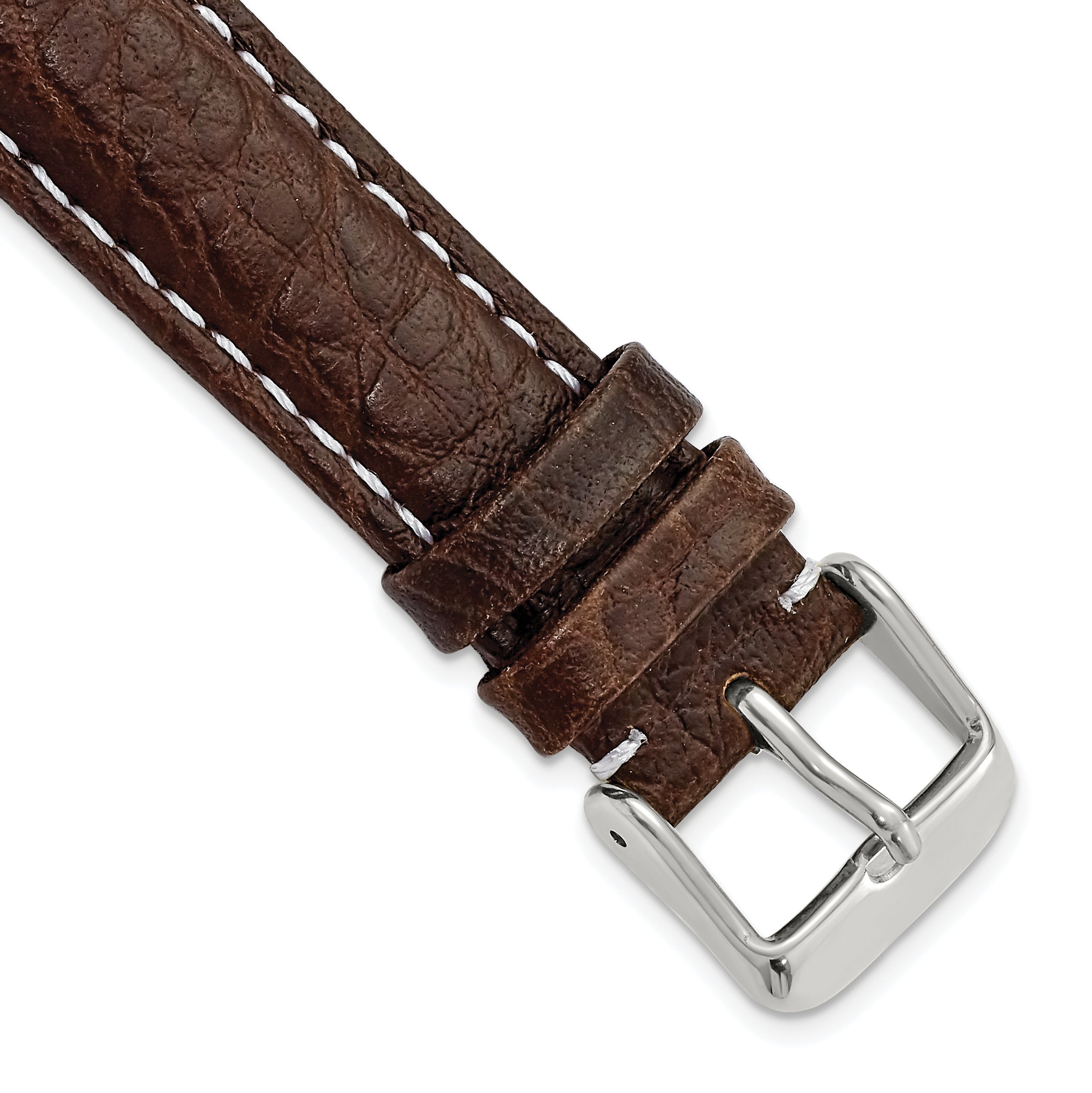 DeBeer 18mm Dark Brown Sport Leather with White Stitching and Silver-tone Buckle 7.5 inch Watch Band