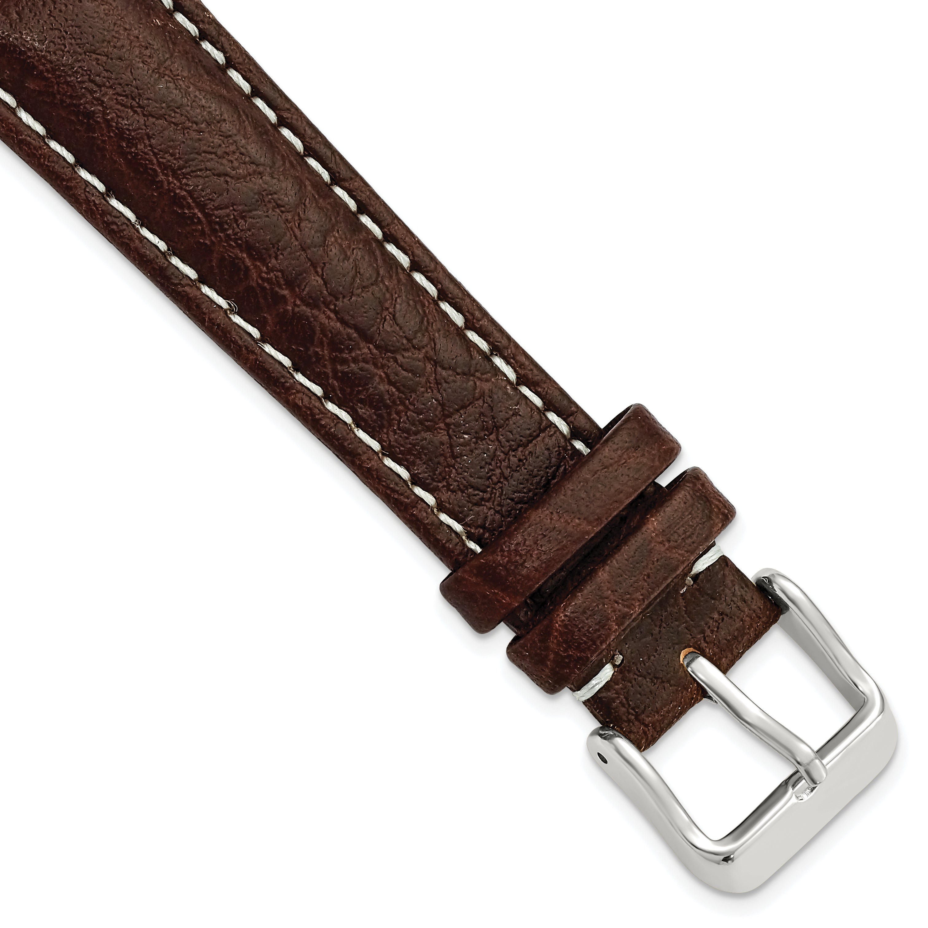 DeBeer 19mm Dark Brown Sport Leather with White Stitching and Silver-tone Buckle 7.5 inch Watch Band