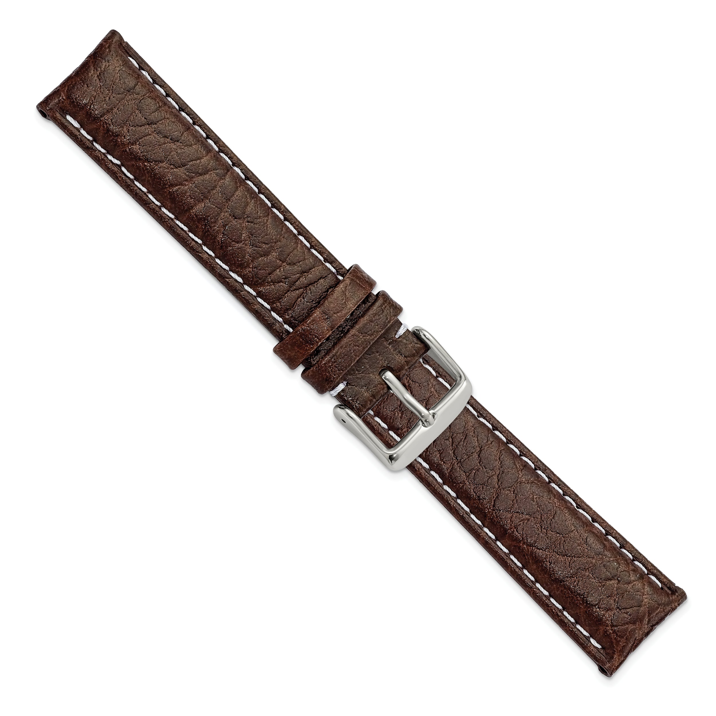 12mm Dark Brown Sport Leather with White Stitching and Silver-tone Buckle 6.75 inch Watch Band