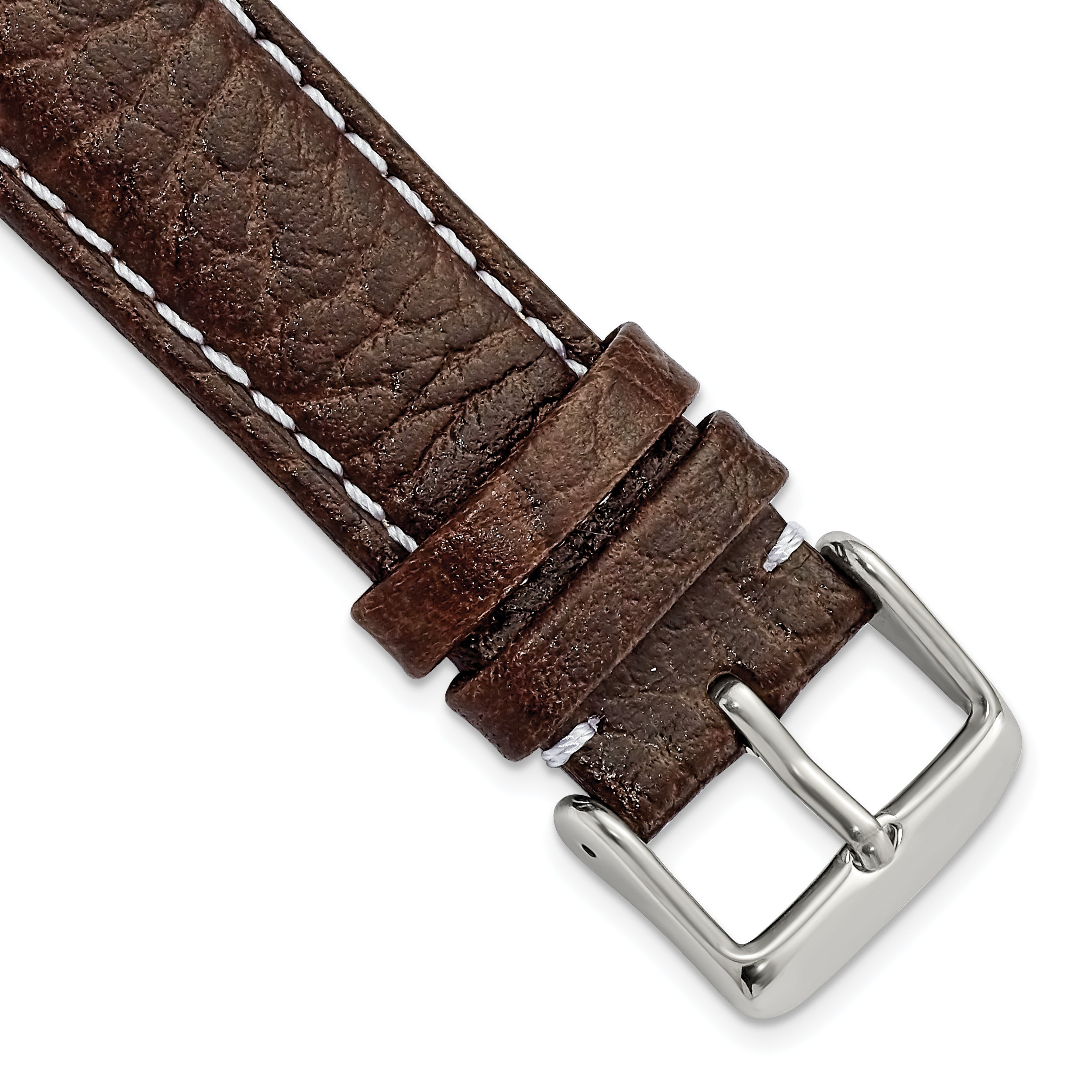 DeBeer 20mm Dark Brown Sport Leather with White Stitching and Silver-tone Buckle 7.5 inch Watch Band