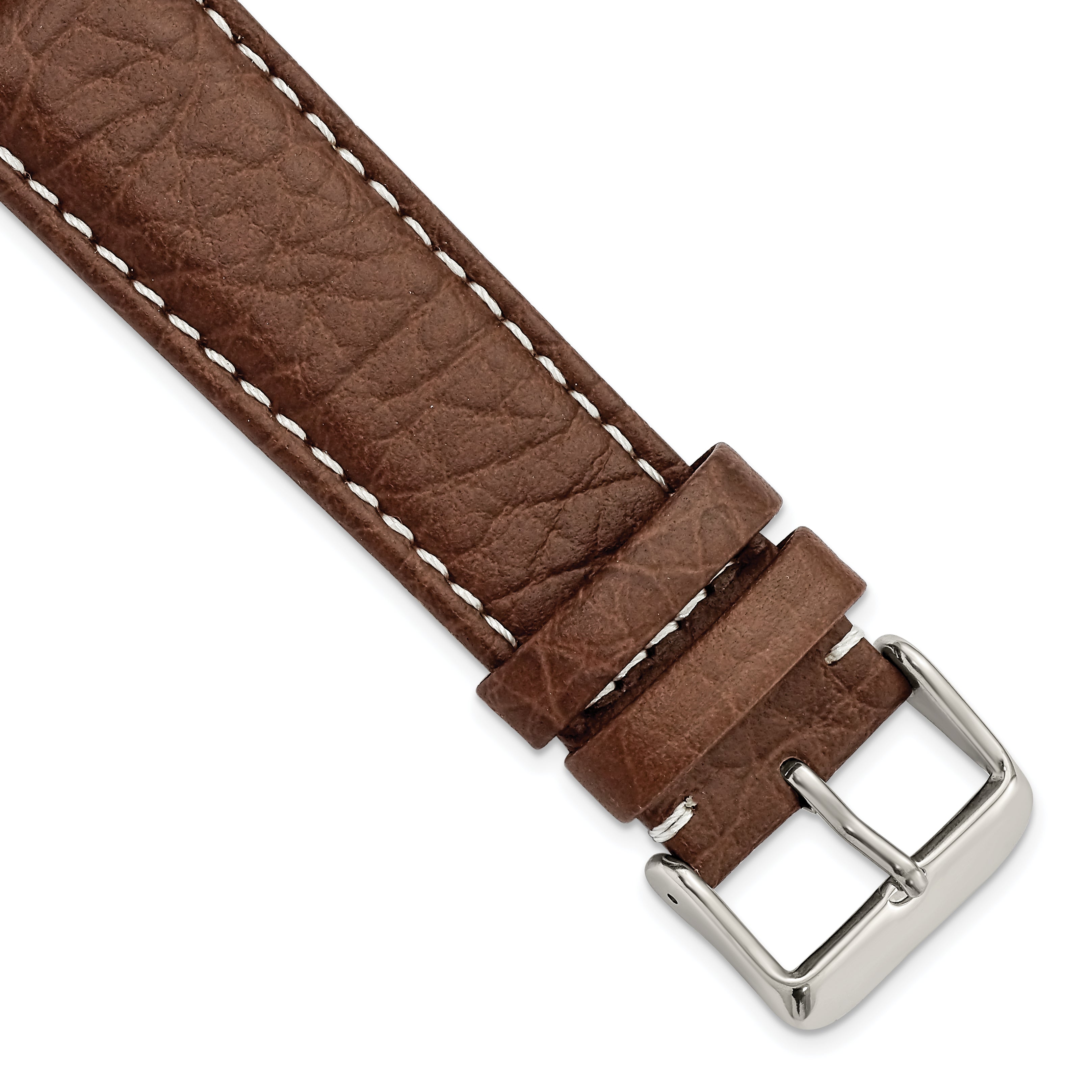 DeBeer 22mm Dark Brown Sport Leather with White Stitching and Silver-tone Buckle 7.5 inch Watch Band