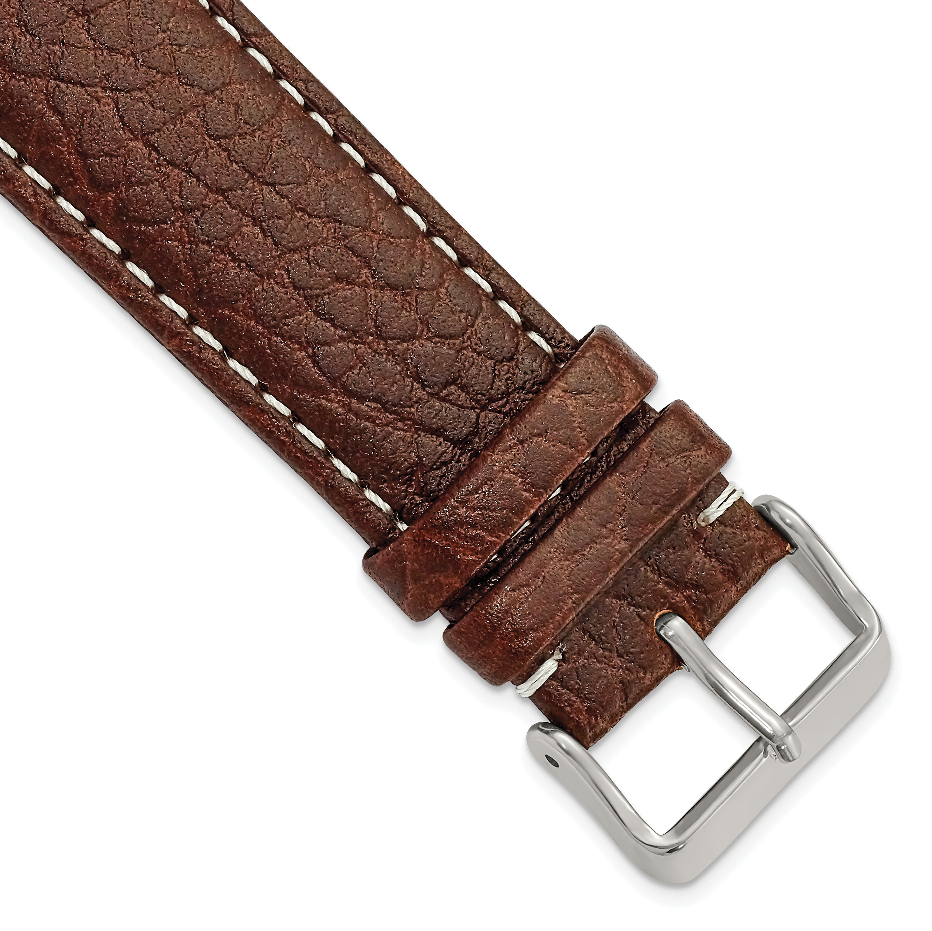 DeBeer 24mm Dark Brown Sport Leather with White Stitching and Silver-tone Buckle 7.5 inch Watch Band