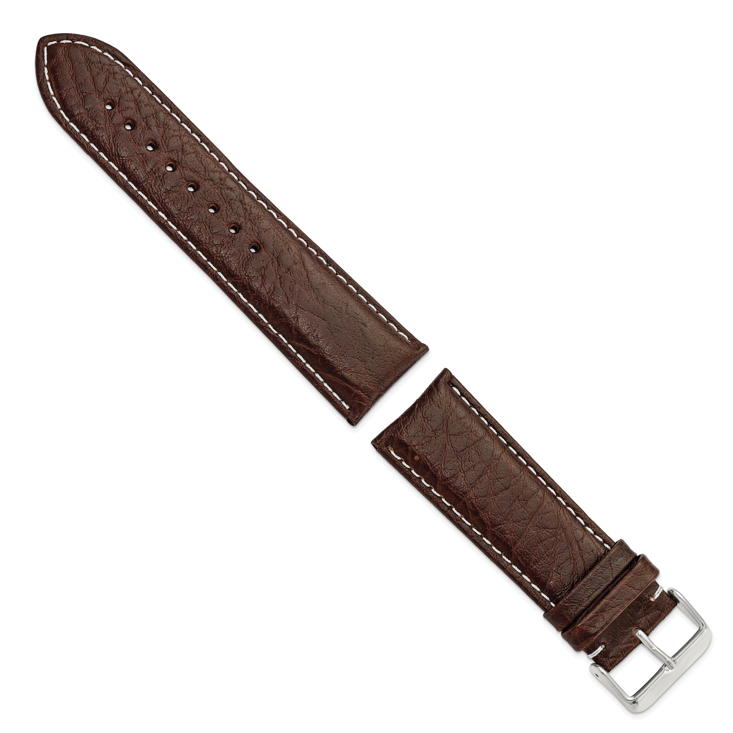 12mm Dark Brown Sport Leather with White Stitching and Silver-tone Buckle 6.75 inch Watch Band