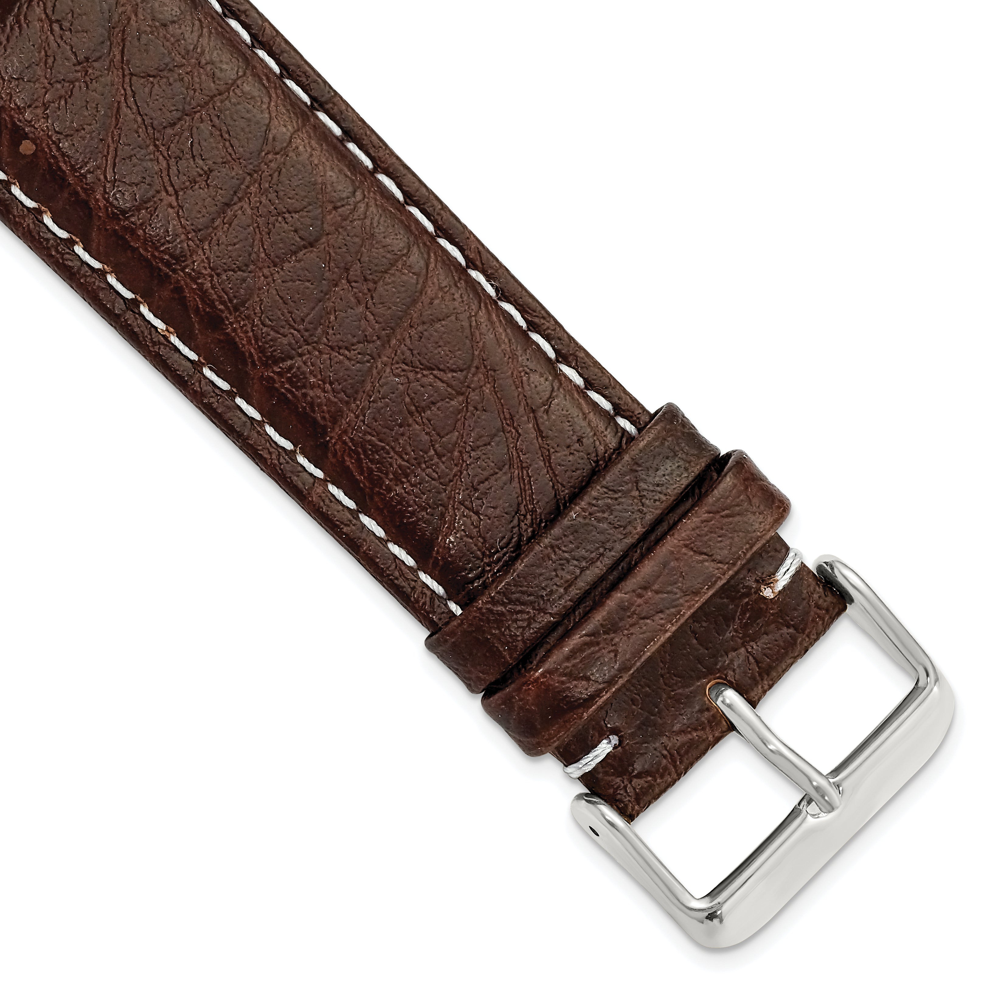 DeBeer 26mm Dark Brown Sport Leather with White Stitching and Silver-tone Buckle 7.5 inch Watch Band
