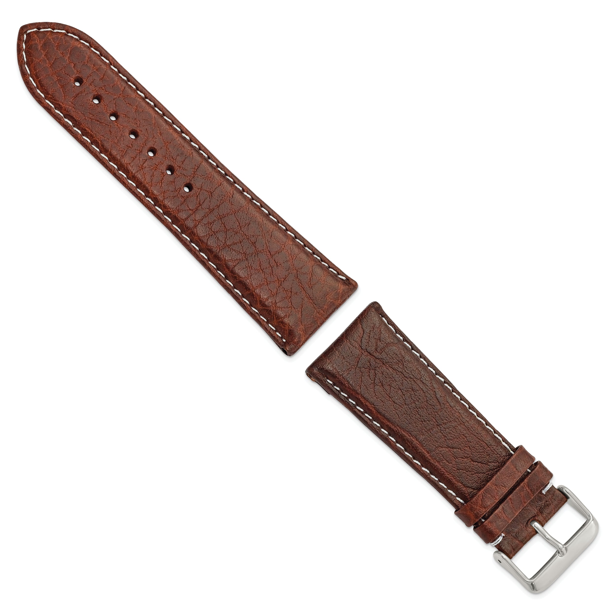 12mm Dark Brown Sport Leather with White Stitching and Silver-tone Buckle 6.75 inch Watch Band