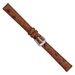 12mm Havana Ostrich Grain Leather with Silver-tone Buckle 6.75 inch Watch Band