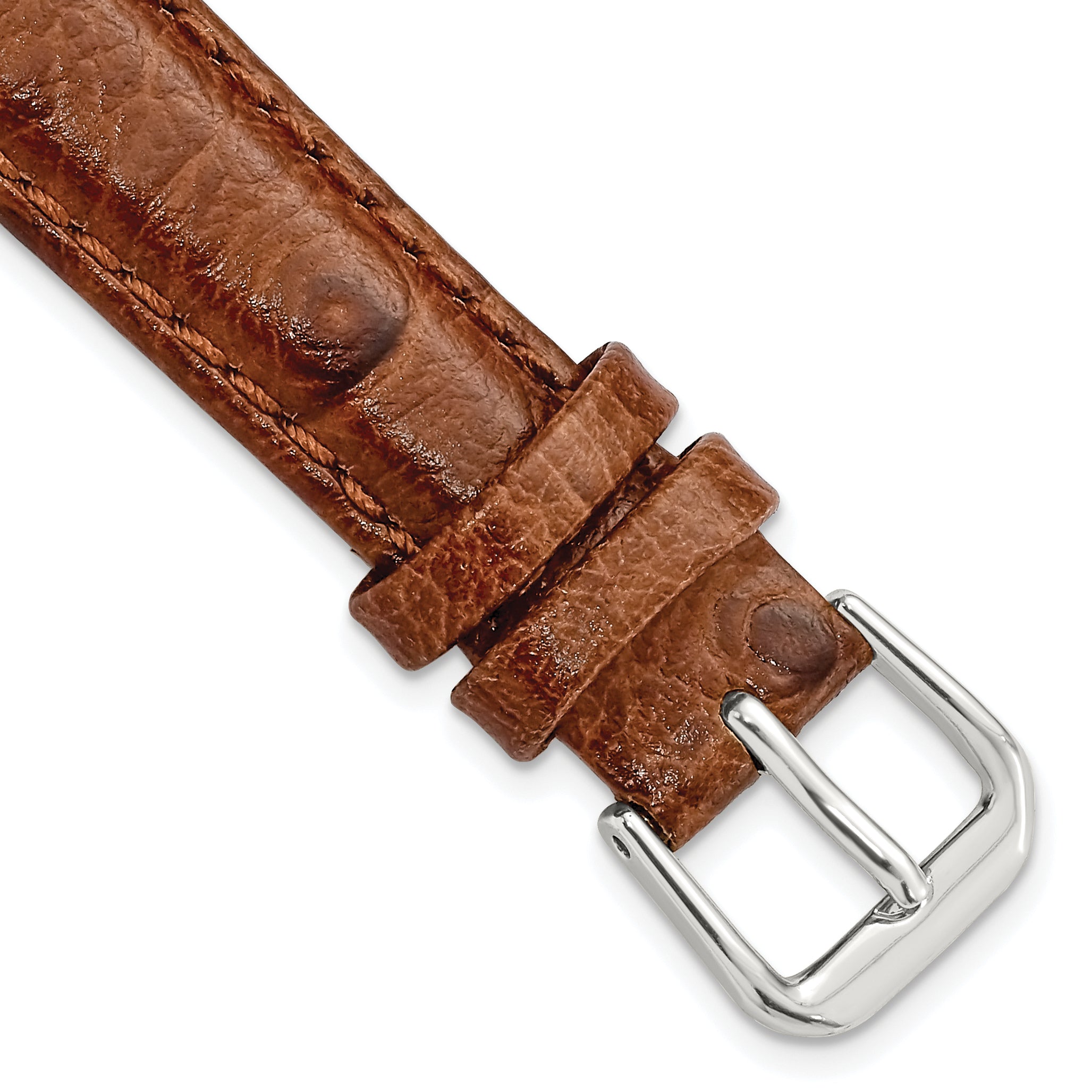 DeBeer 14mm Havana Ostrich Grain Leather with Silver-tone Buckle 6.75 inch Watch Band