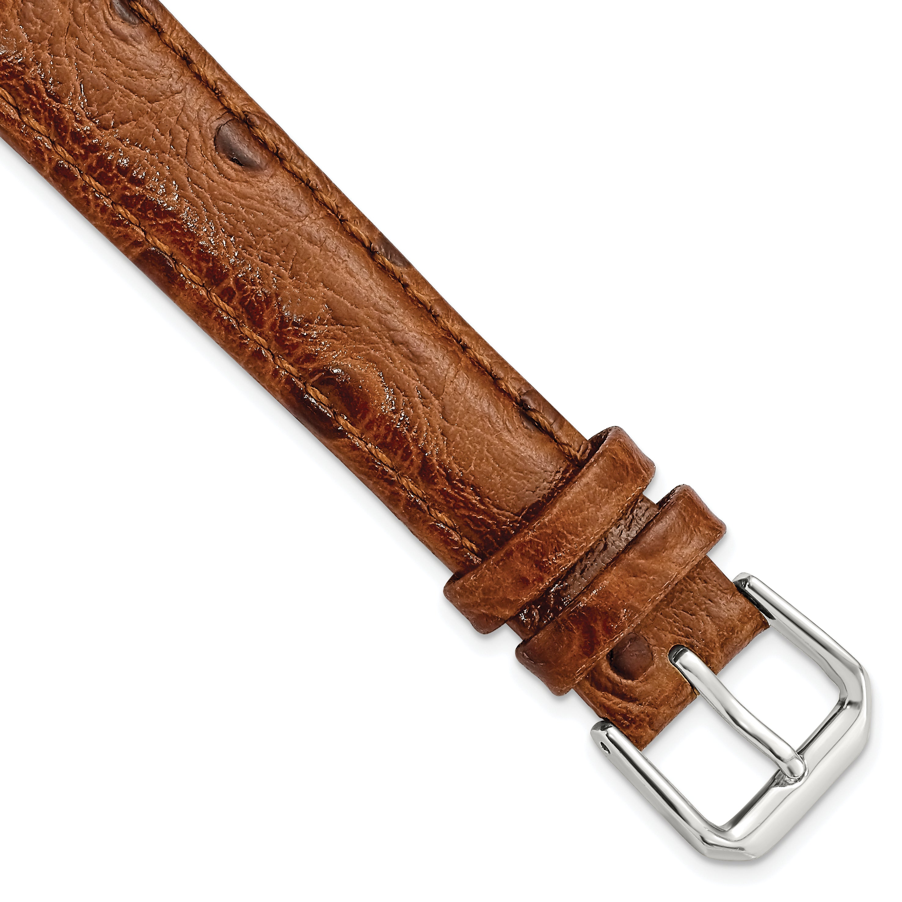 DeBeer 16mm Havana Ostrich Grain Leather with Silver-tone Buckle 7.5 inch Watch Band