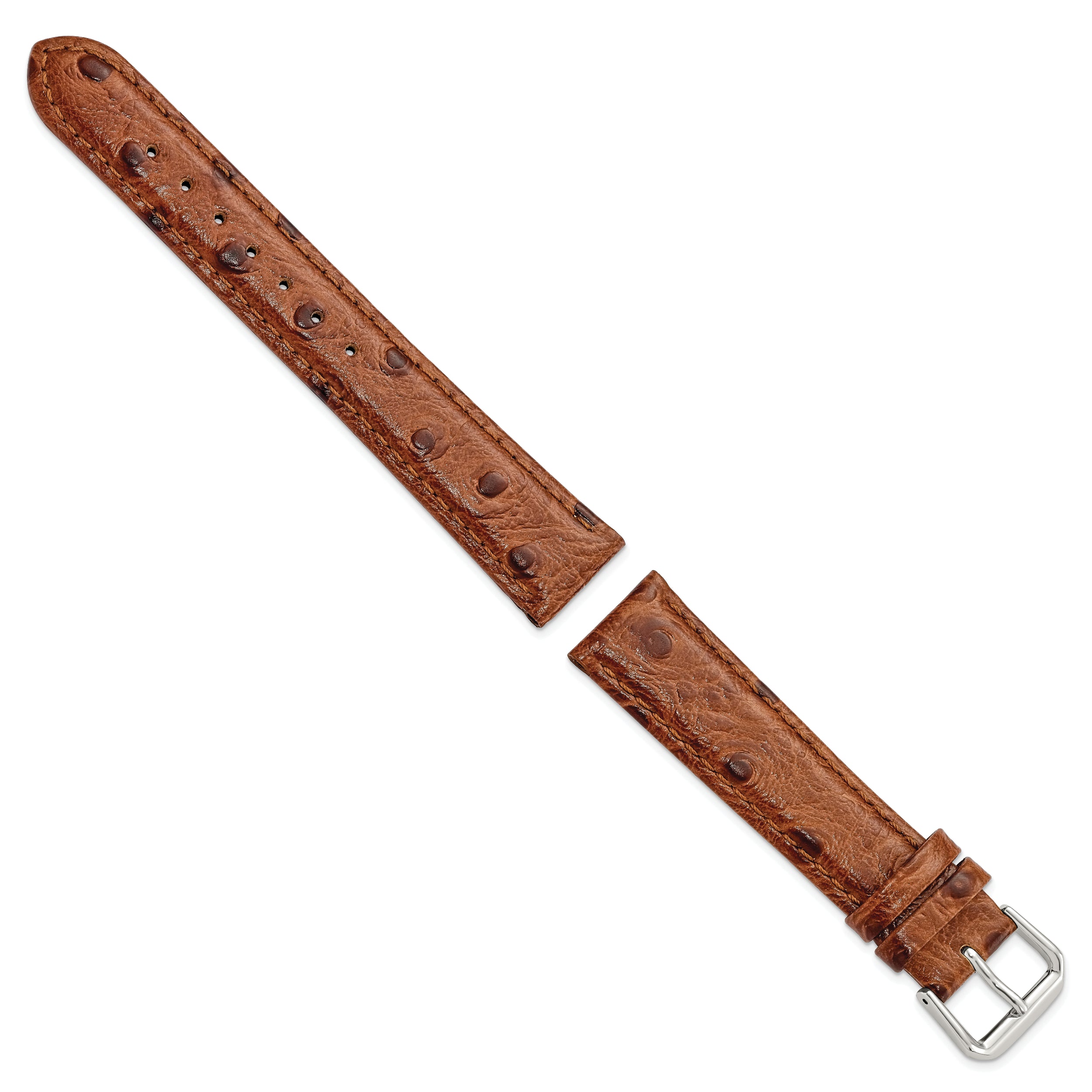 12mm Havana Ostrich Grain Leather with Silver-tone Buckle 6.75 inch Watch Band