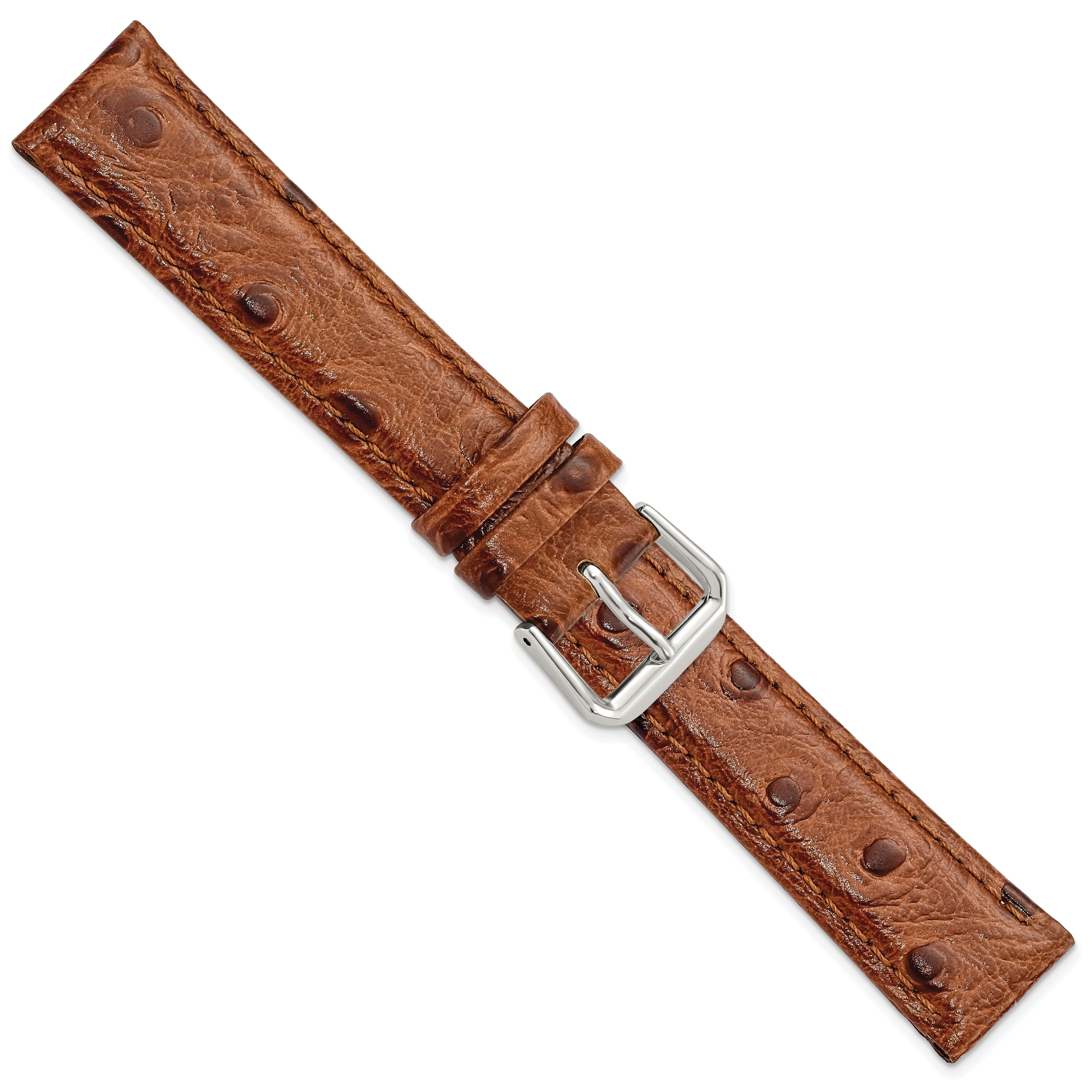 12mm Havana Ostrich Grain Leather with Silver-tone Buckle 6.75 inch Watch Band