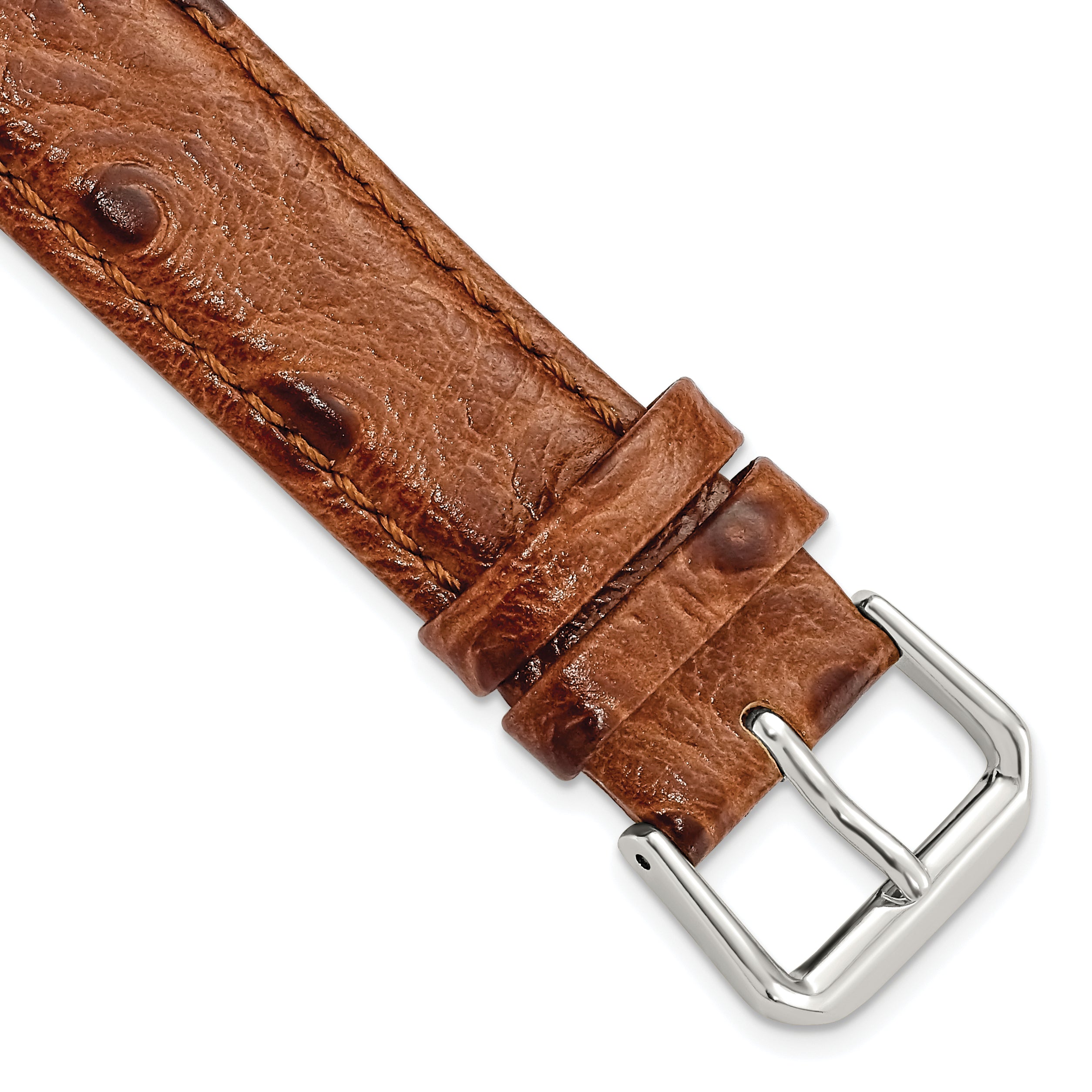 DeBeer 18mm Havana Ostrich Grain Leather with Silver-tone Buckle 7.5 inch Watch Band
