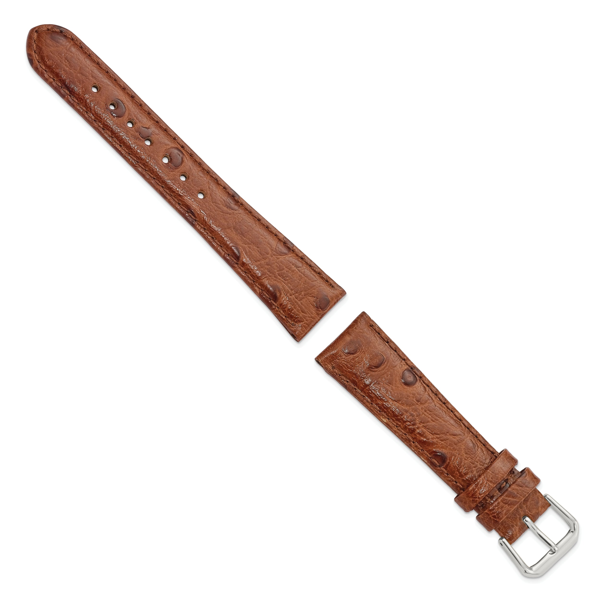 12mm Havana Ostrich Grain Leather with Silver-tone Buckle 6.75 inch Watch Band