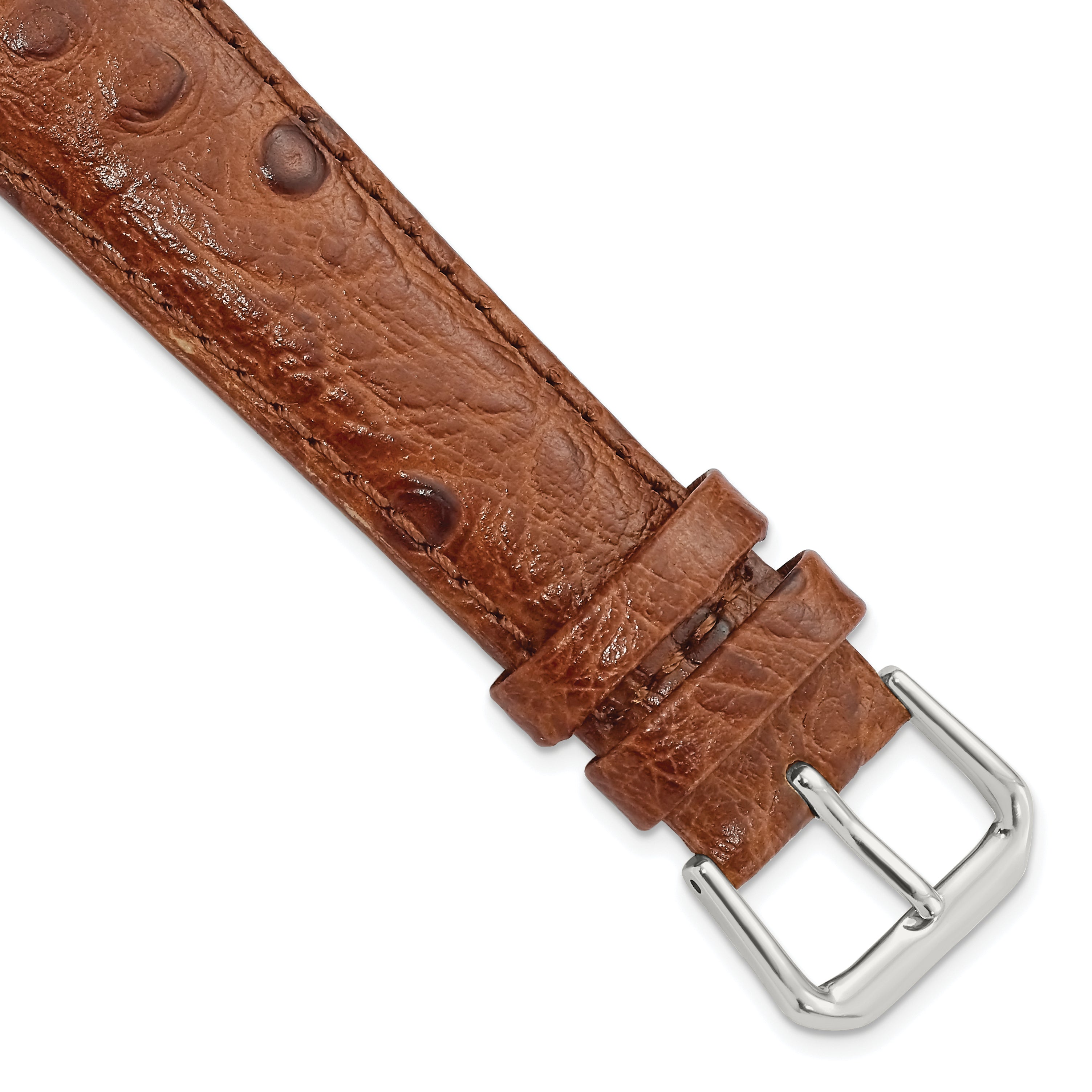 DeBeer 19mm Havana Ostrich Grain Leather with Silver-tone Buckle 7.5 inch Watch Band