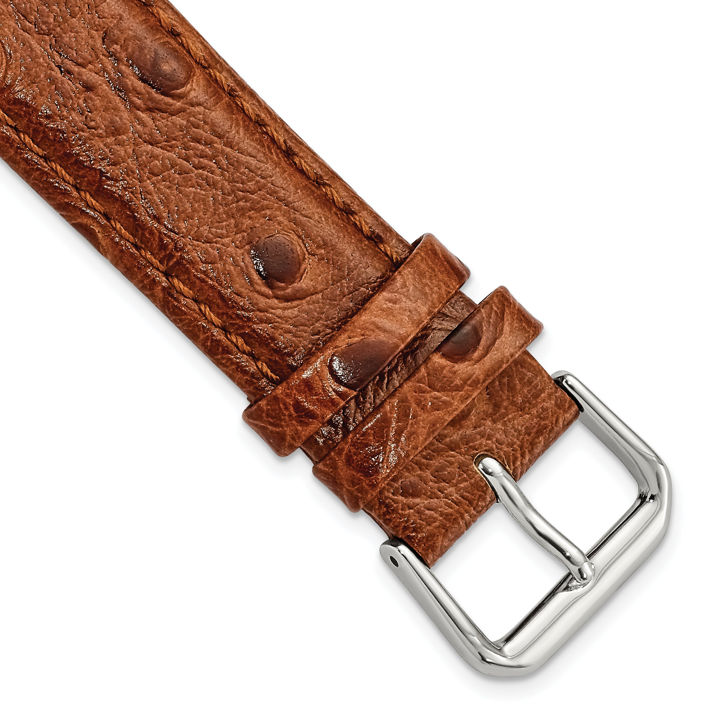 DeBeer 20mm Havana Ostrich Grain Leather with Silver-tone Buckle 7.5 inch Watch Band