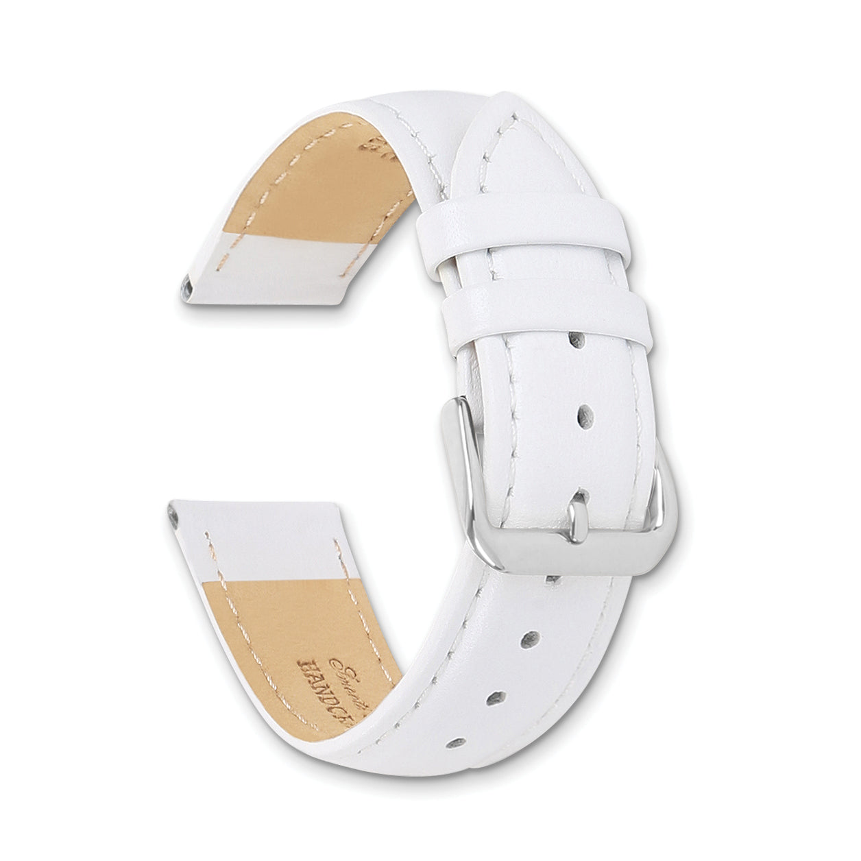 12mm White Smooth Leather with Silver-tone Buckle 6.75 inch Watch Band