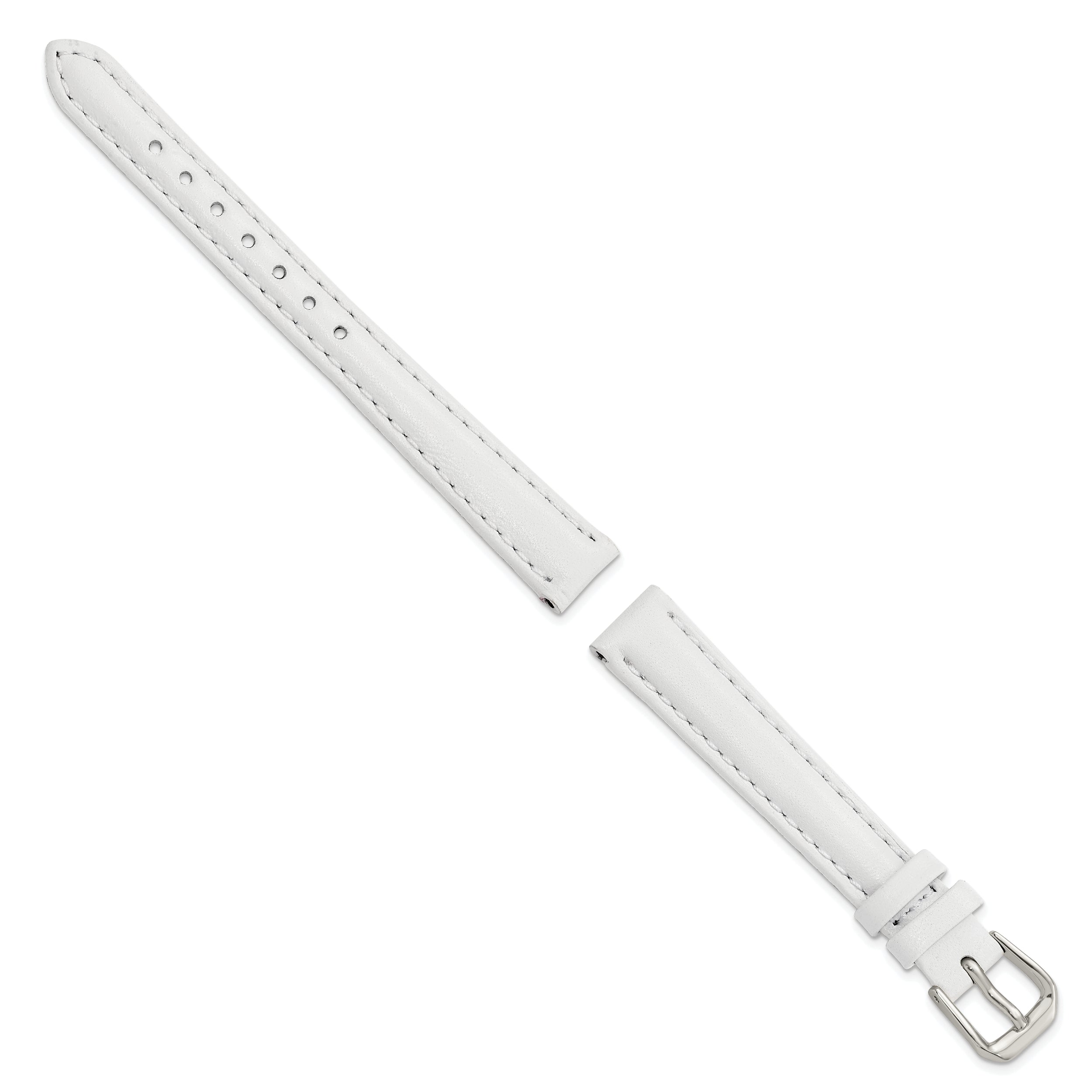 12mm White Smooth Leather with Silver-tone Buckle 6.75 inch Watch Band