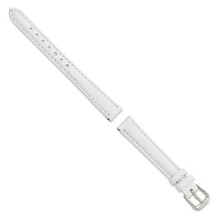 12mm White Smooth Leather with Silver-tone Buckle 6.75 inch Watch Band
