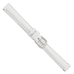 12mm White Smooth Leather with Silver-tone Buckle 6.75 inch Watch Band