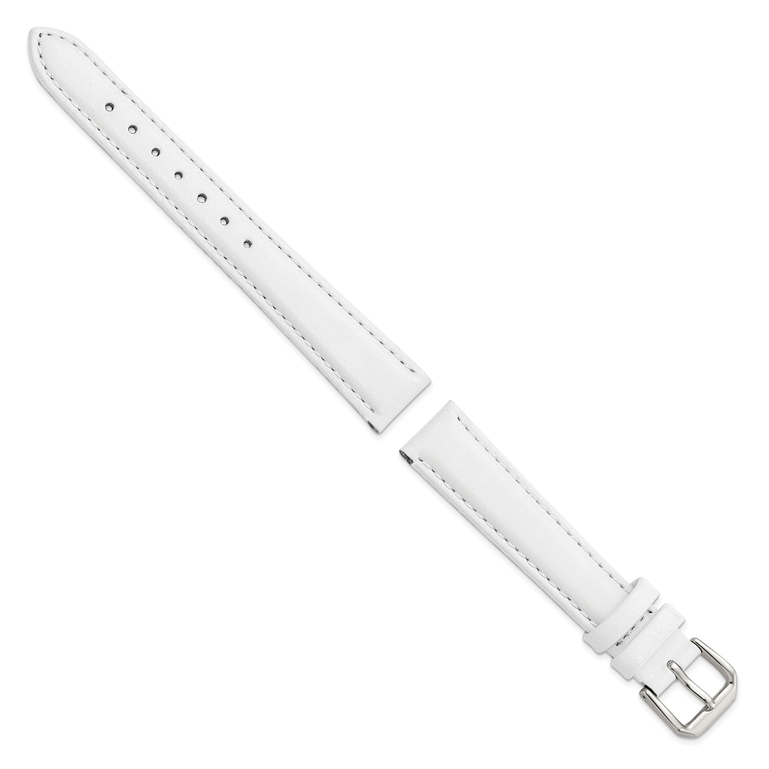 12mm White Smooth Leather with Silver-tone Buckle 6.75 inch Watch Band