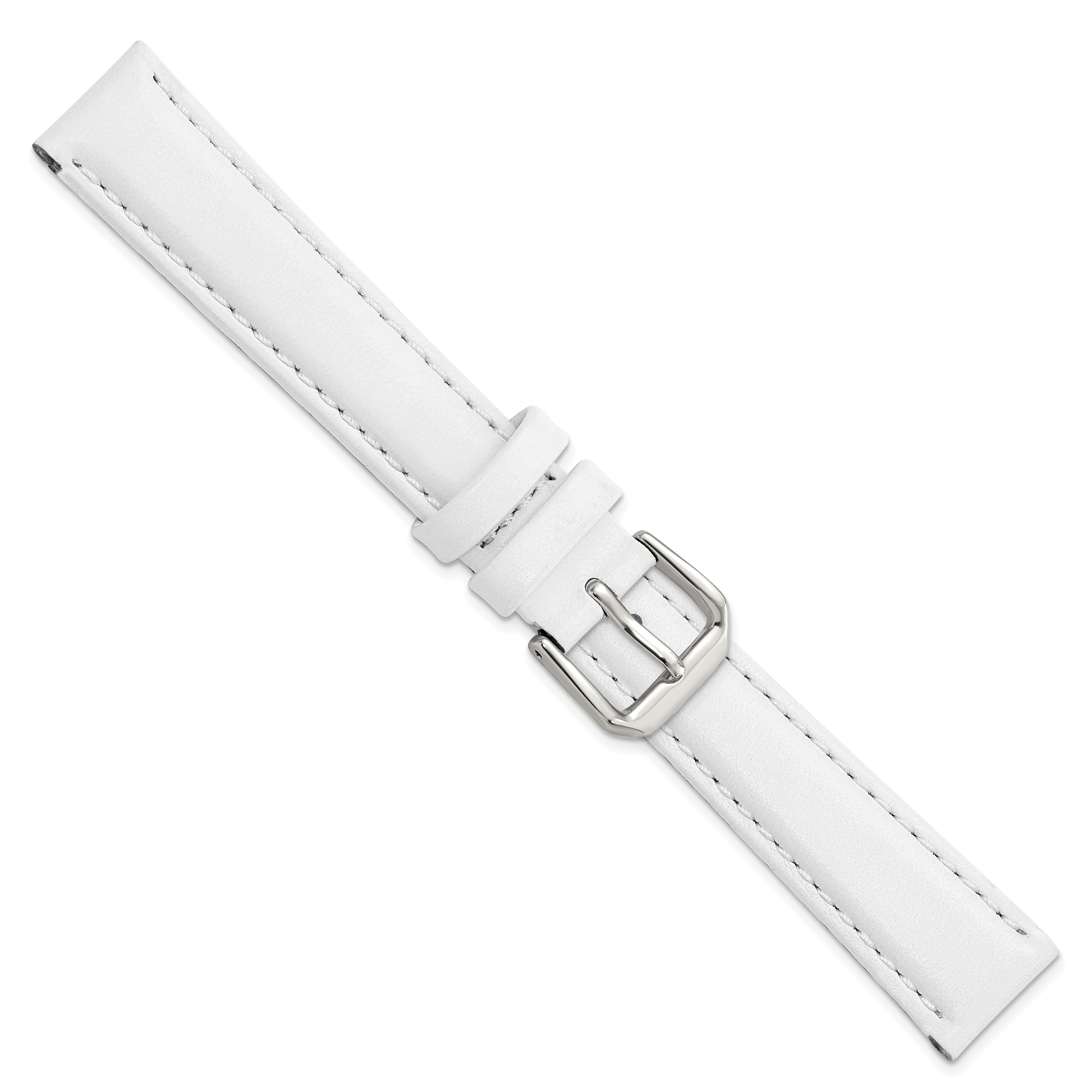 12mm White Smooth Leather with Silver-tone Buckle 6.75 inch Watch Band