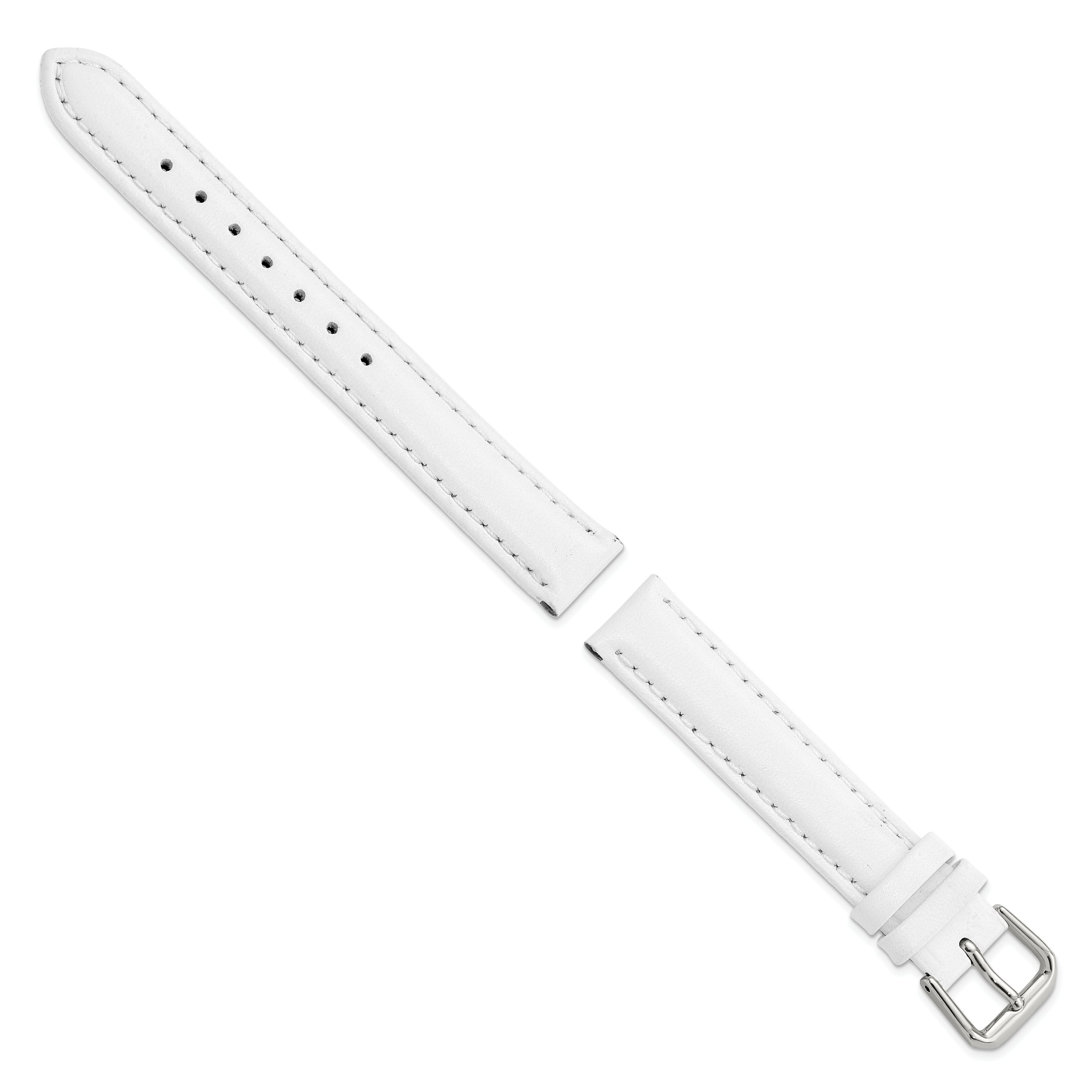 12mm White Smooth Leather with Silver-tone Buckle 6.75 inch Watch Band