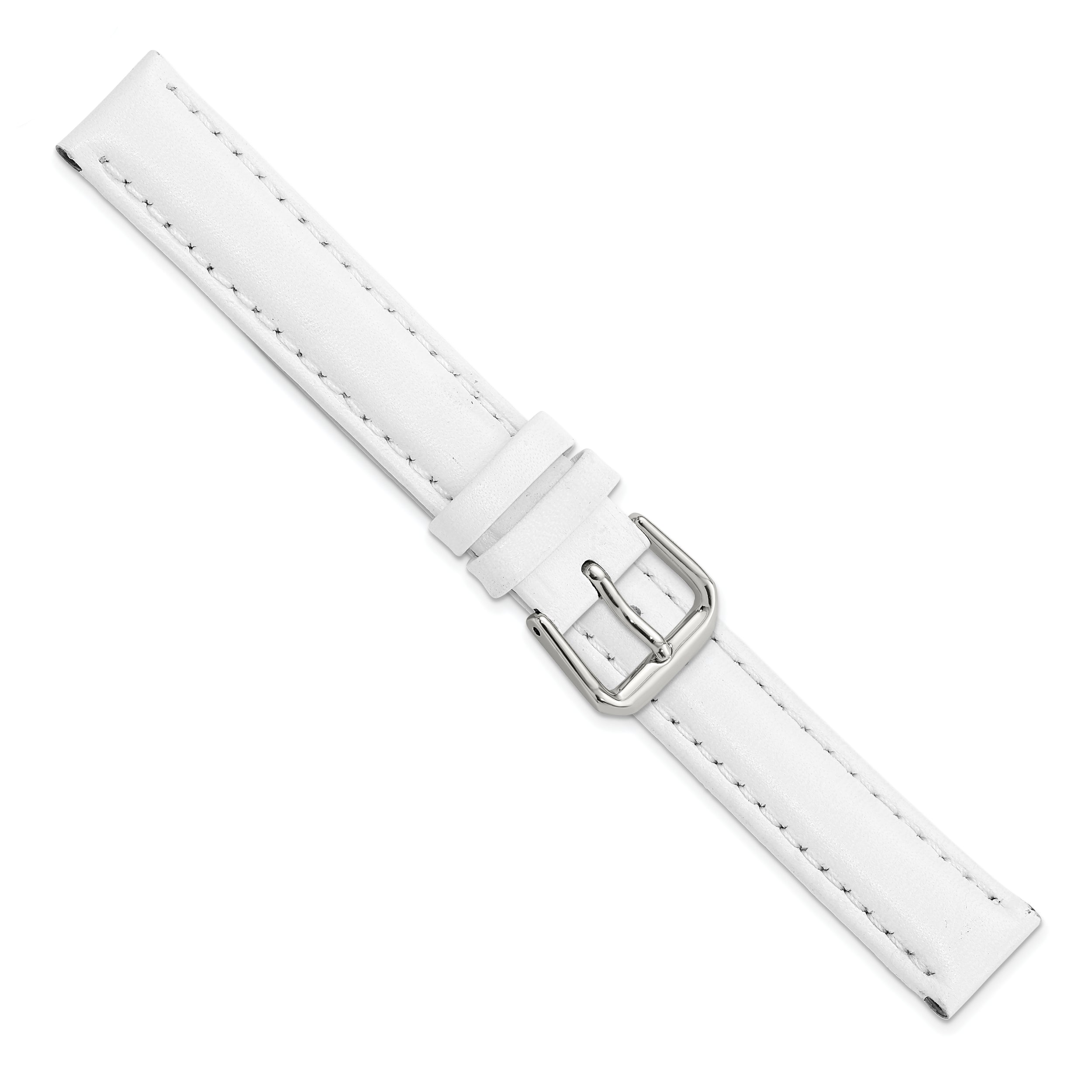 12mm White Smooth Leather with Silver-tone Buckle 6.75 inch Watch Band