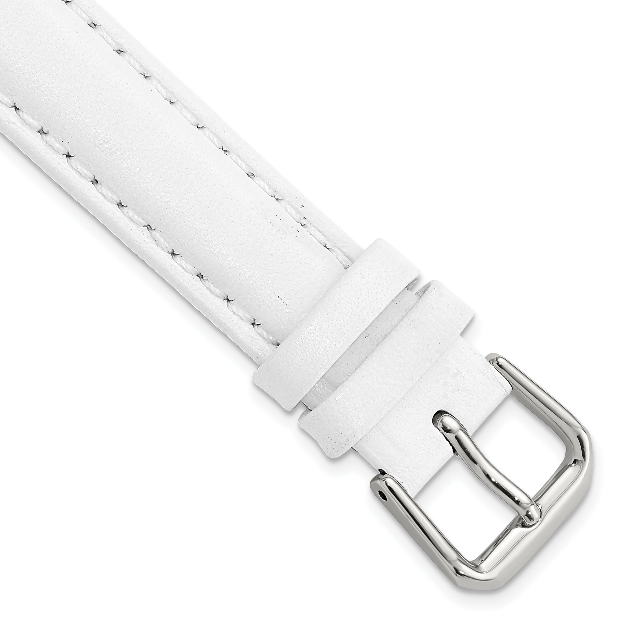 DeBeer 15mm White Smooth Leather with Silver-tone Buckle 7.5 inch Watch Band