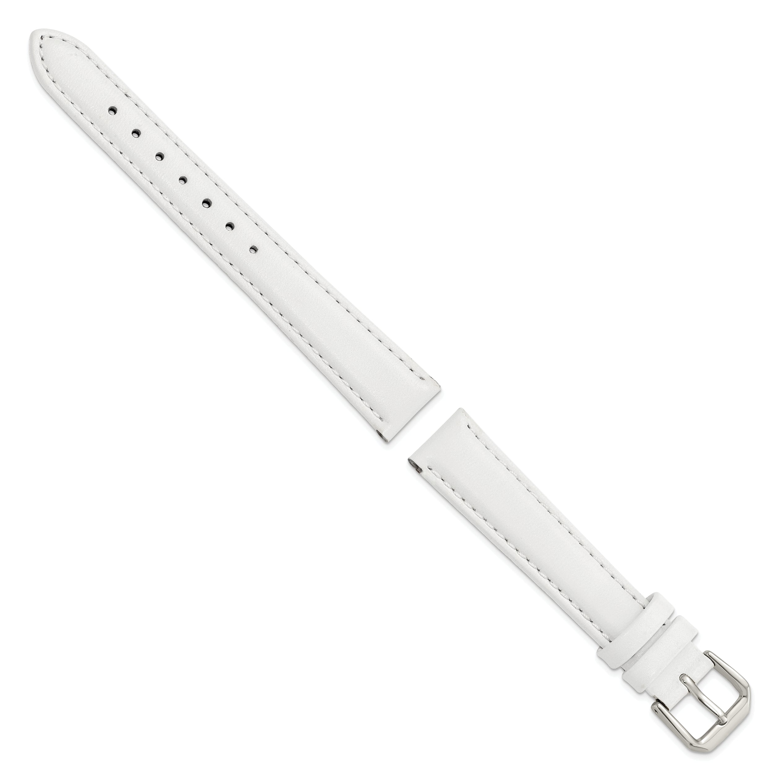 12mm White Smooth Leather with Silver-tone Buckle 6.75 inch Watch Band