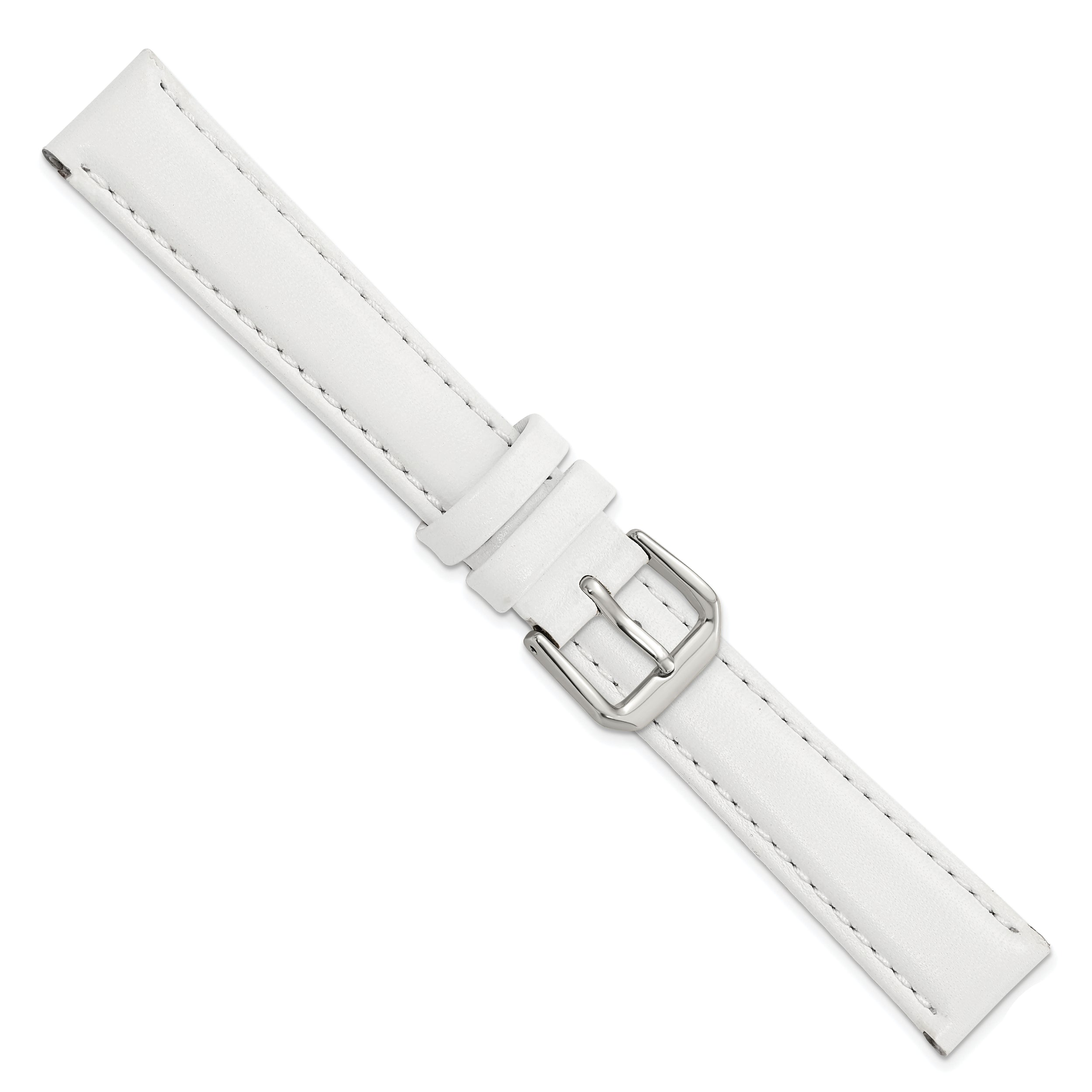 12mm White Smooth Leather with Silver-tone Buckle 6.75 inch Watch Band