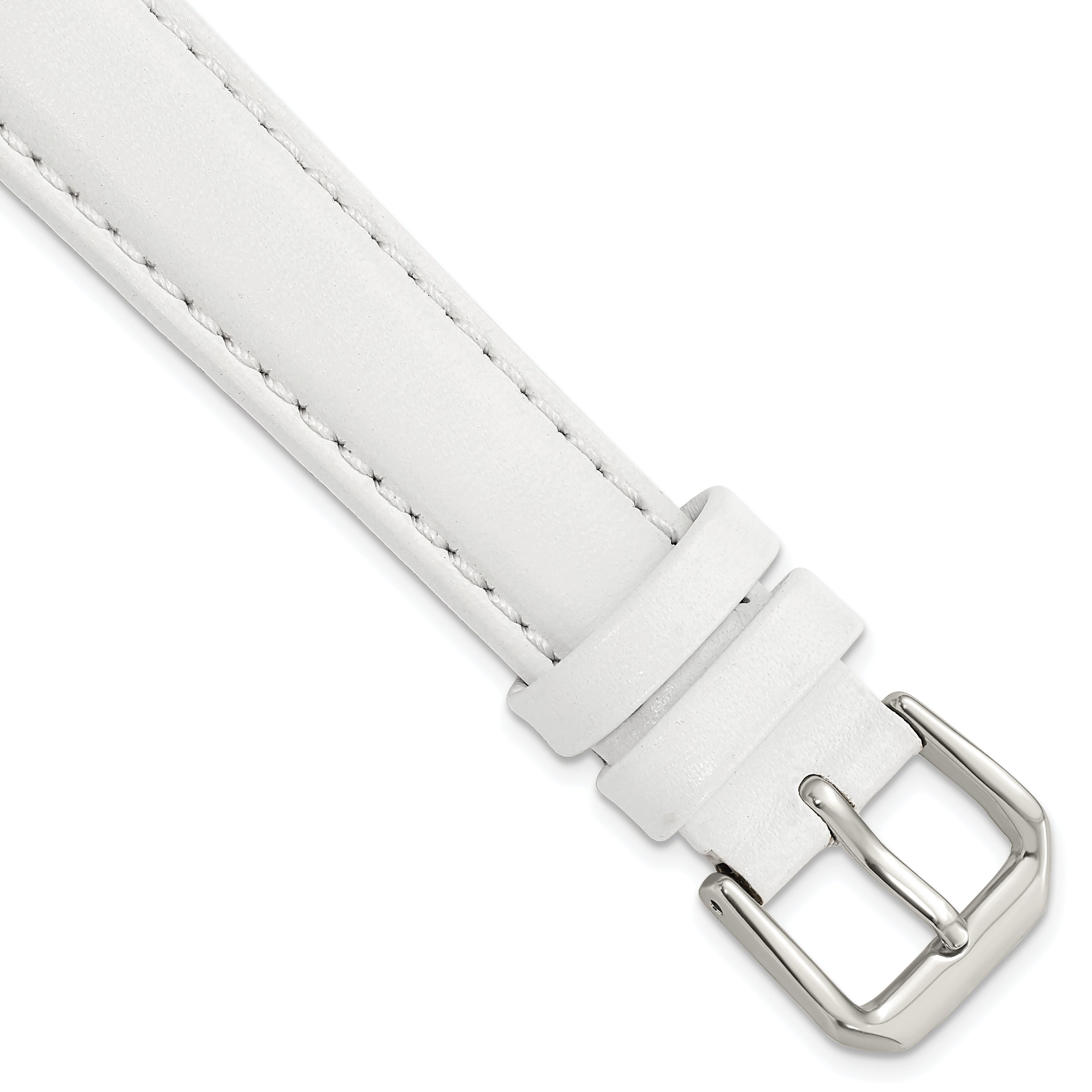 DeBeer 16mm White Smooth Leather with Silver-tone Buckle 7.5 inch Watch Band