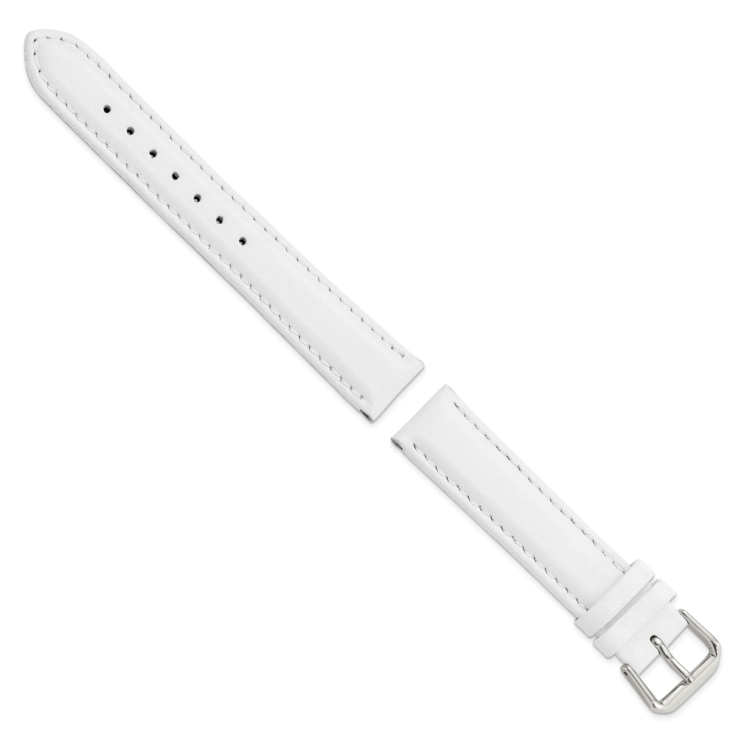 12mm White Smooth Leather with Silver-tone Buckle 6.75 inch Watch Band