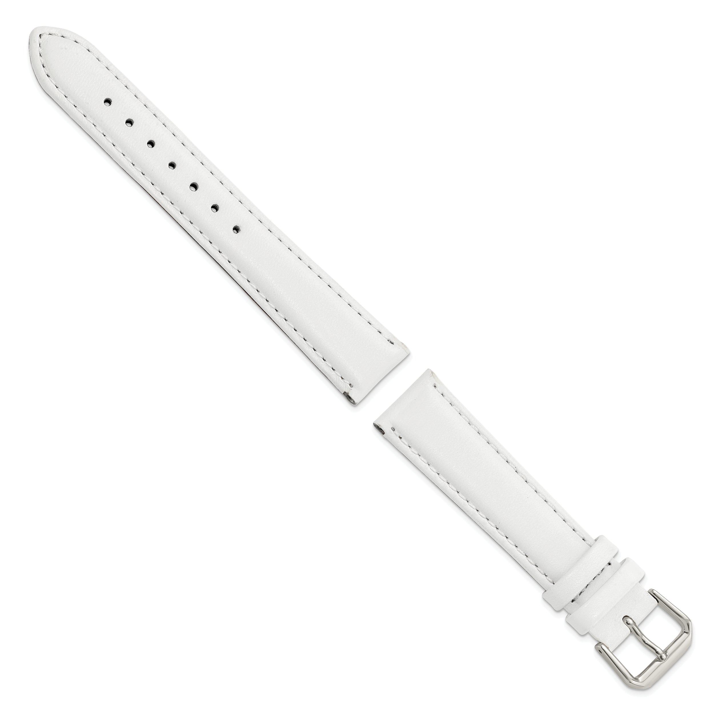 12mm White Smooth Leather with Silver-tone Buckle 6.75 inch Watch Band